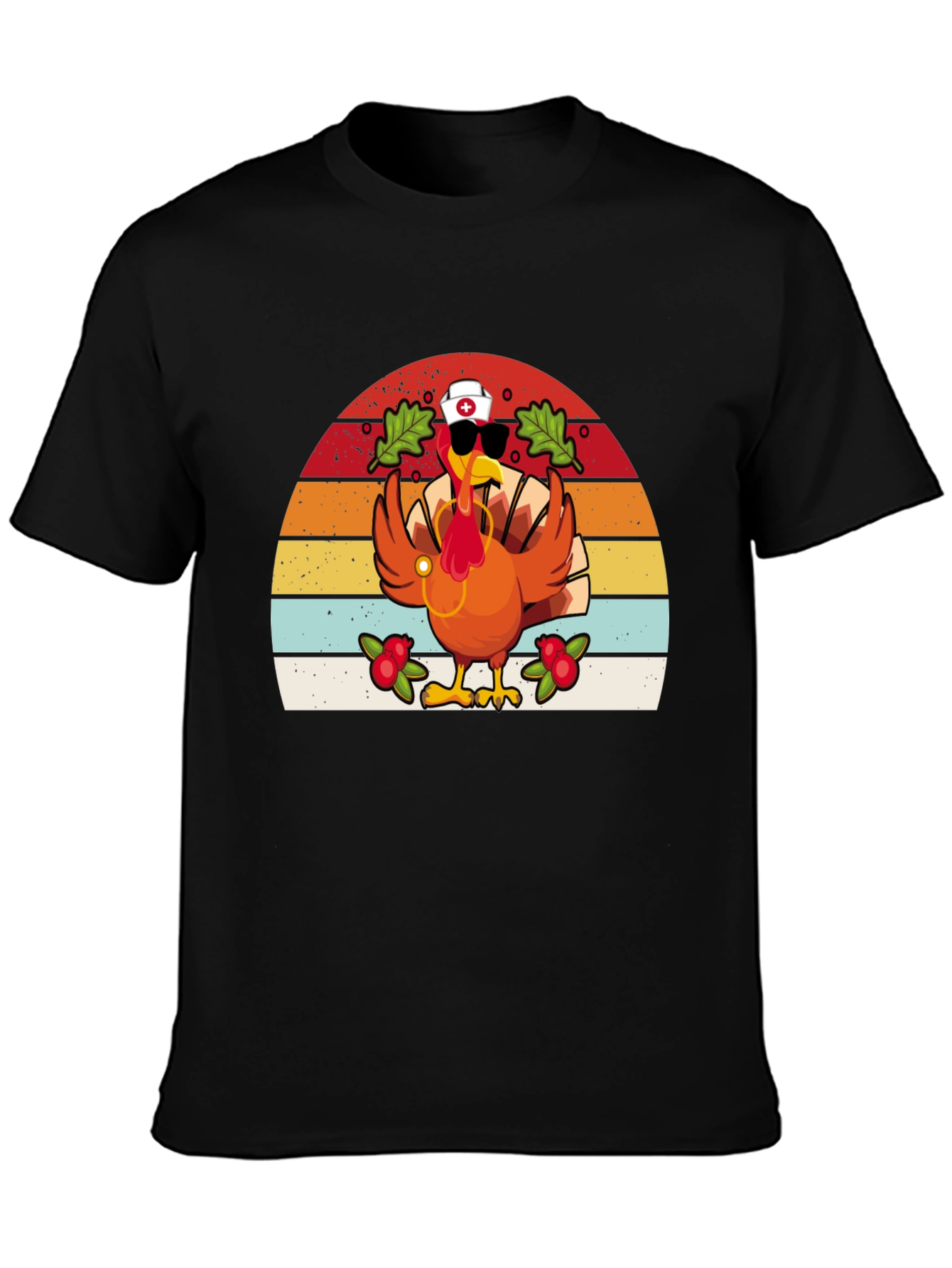 Black Thanksgiving Nurse Turkey T-Shirt view 3