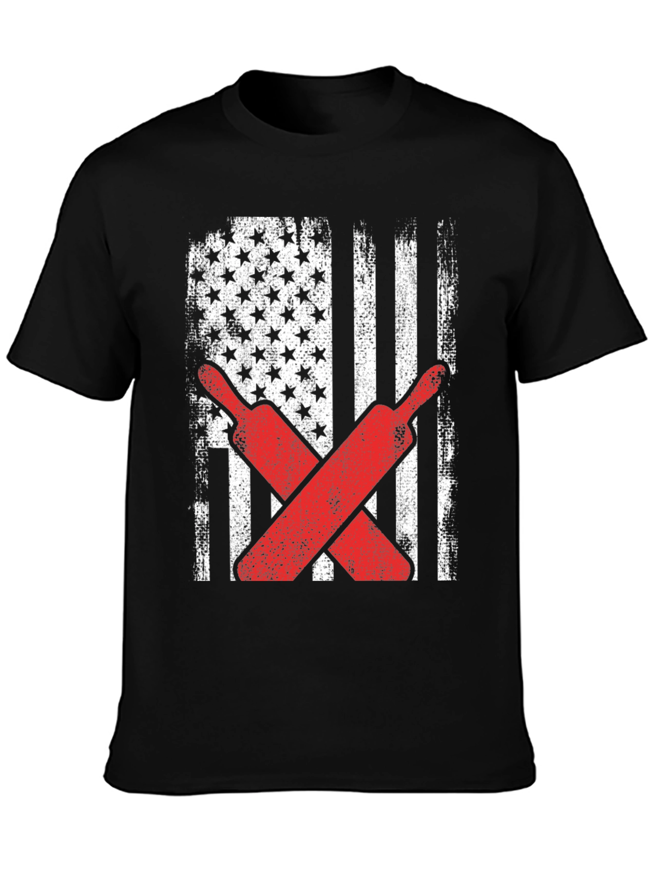Black American Flag Baseball T-Shirt view 3