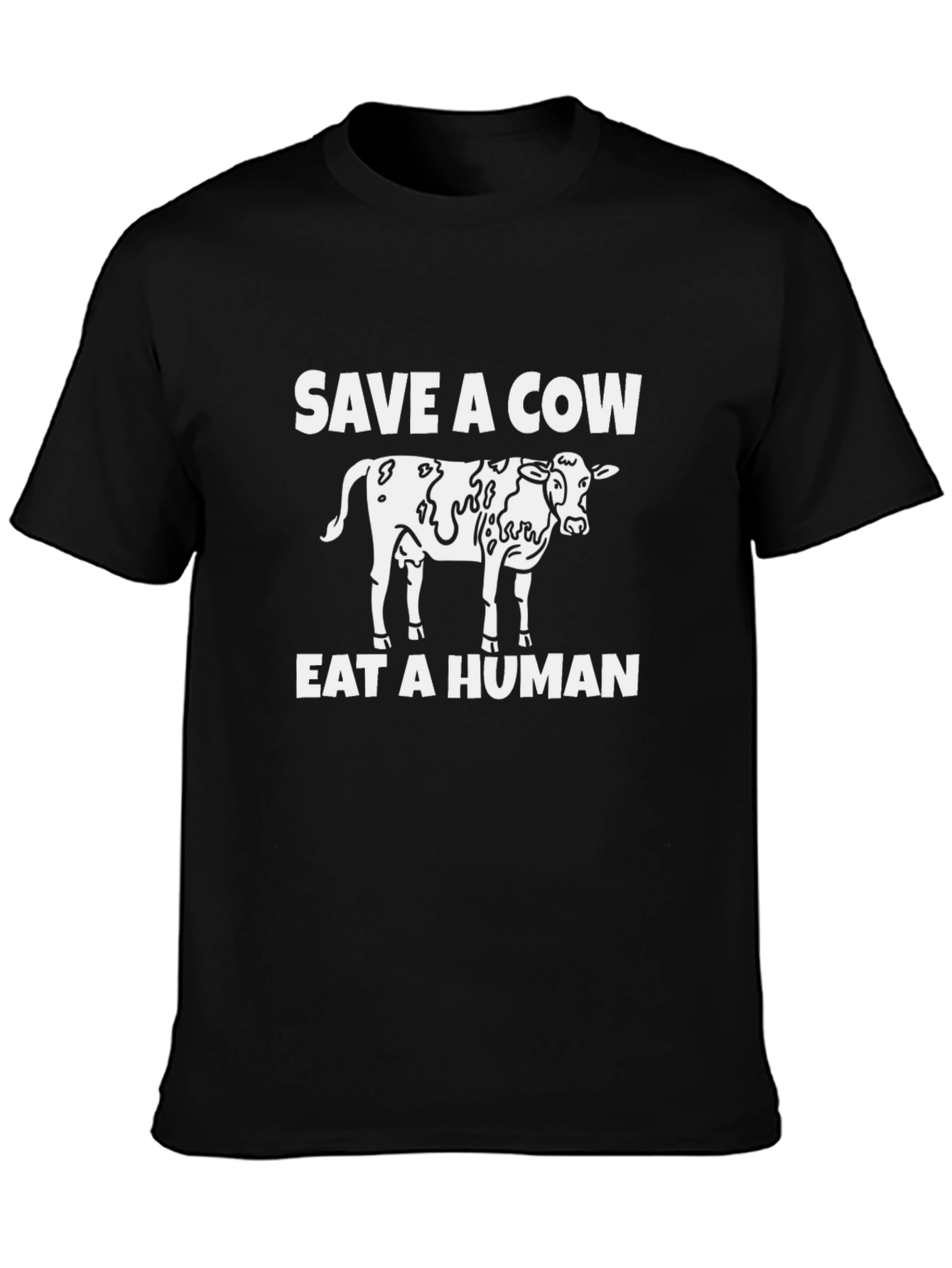 Black Save a Cow, Eat a Human T-Shirt view 3