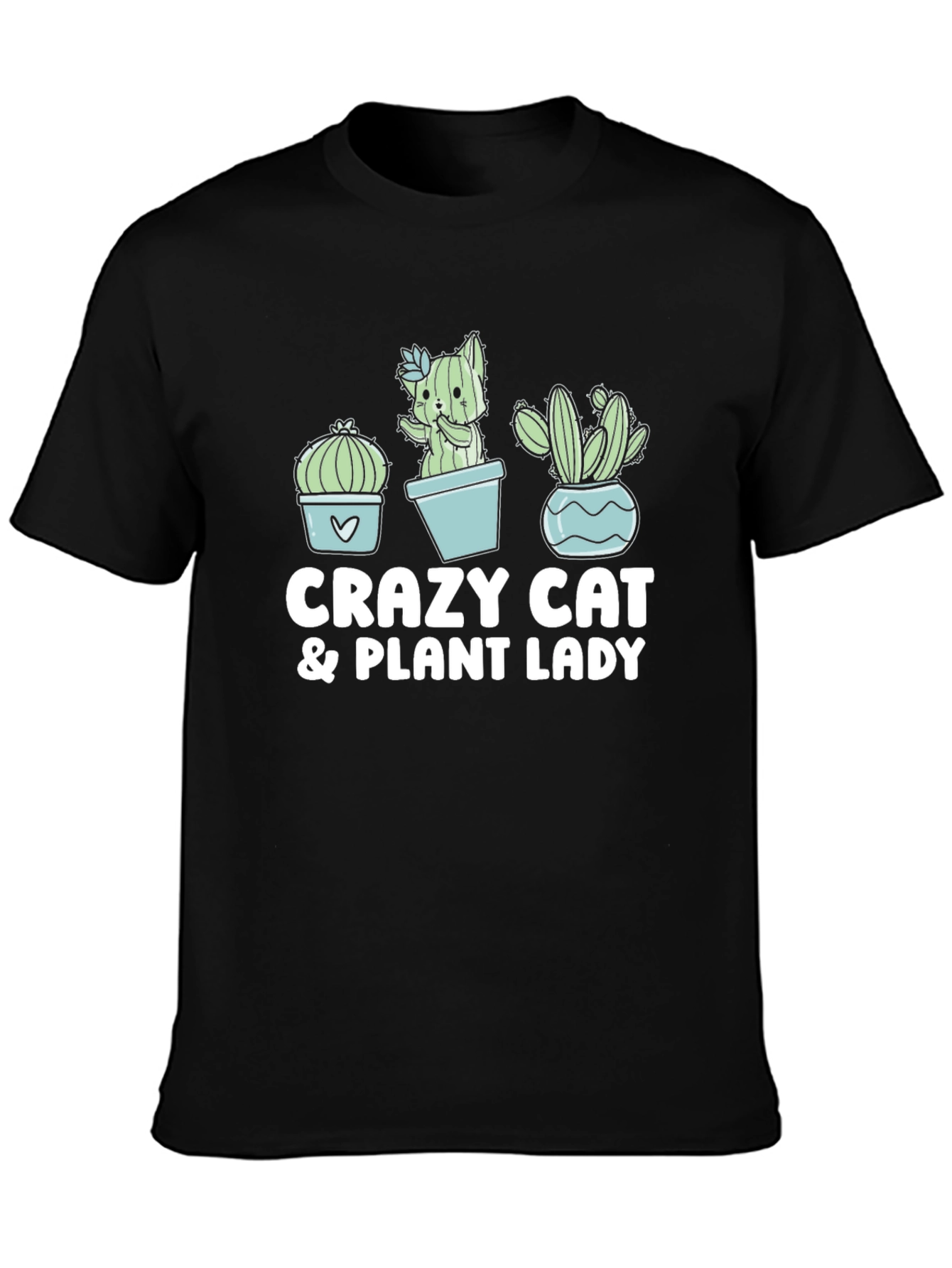 Black Crazy Cat & Plant Lady Black T-Shirt view 3
