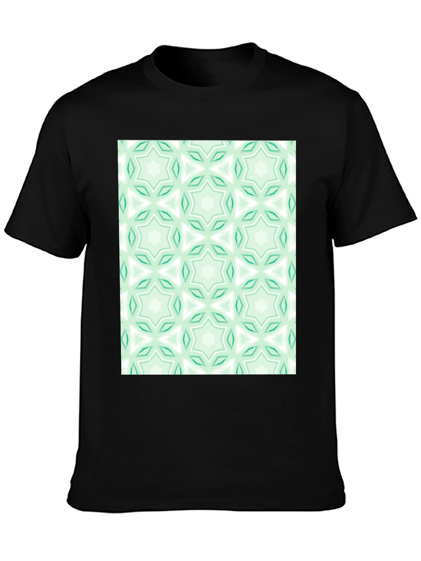 Black Kaleidoscope Pattern T-Shirt - Mint Green & White view 3