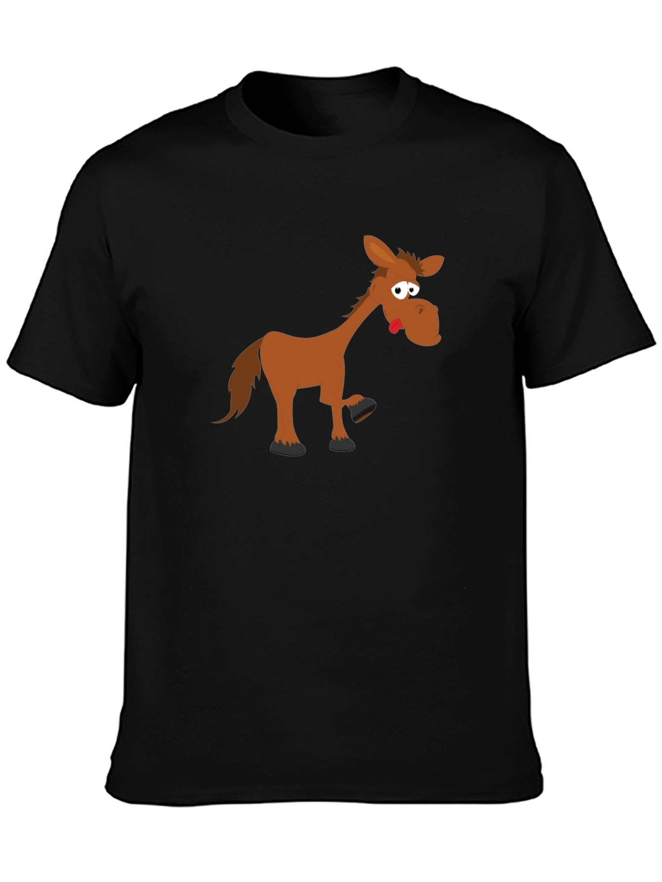 Black Funny Horse Graphic Tee - Black Cotton T-Shirt view 3