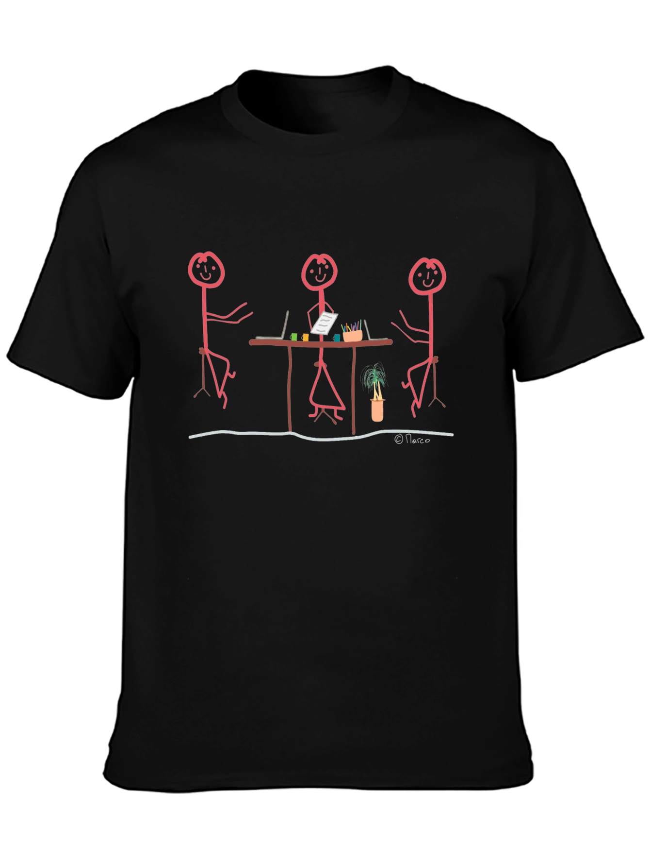 Black Stick Figure Meeting Black T-Shirt view 3