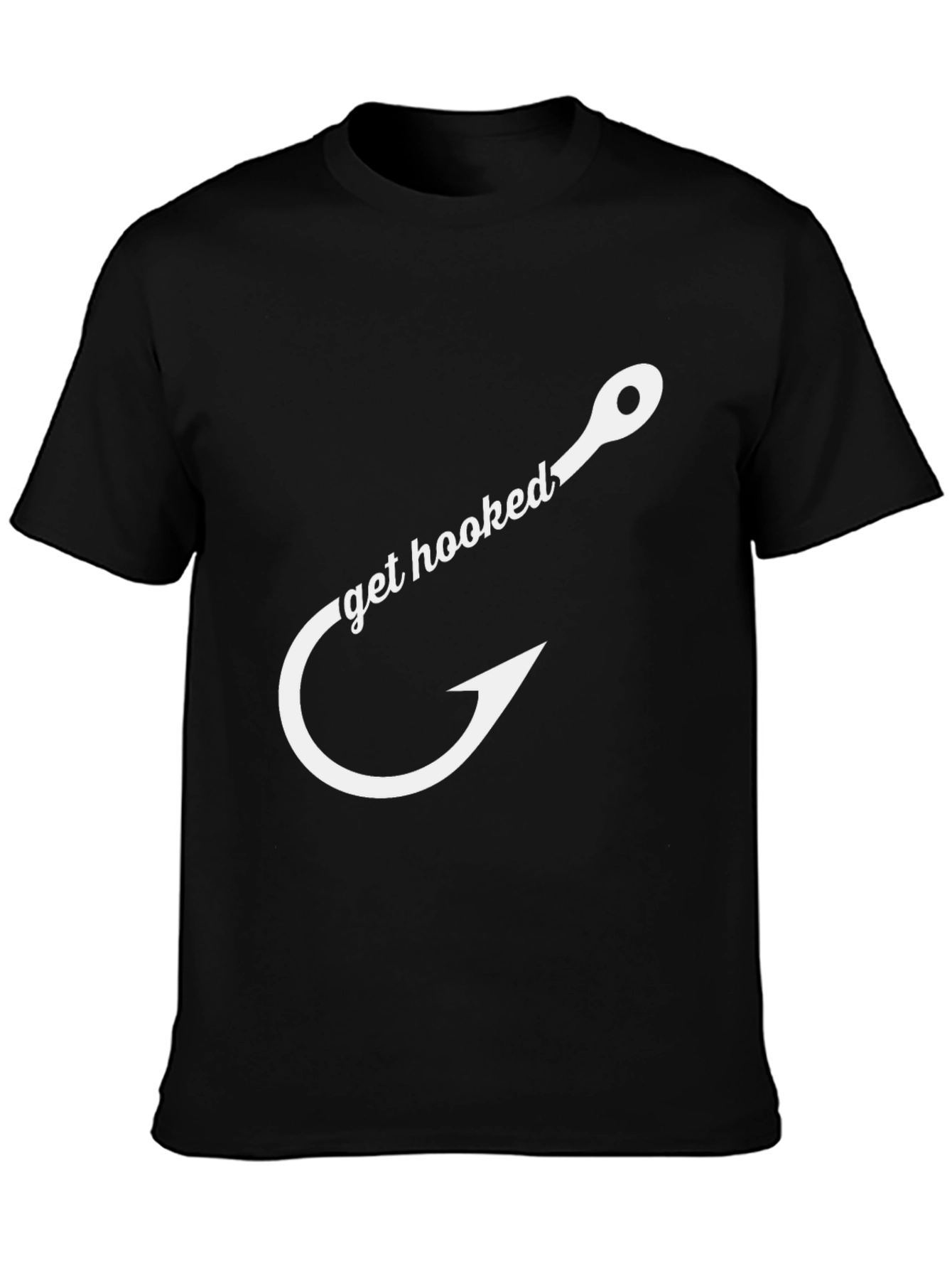 Black Get Hooked Fishing T-Shirt - Black Cotton Tee view 3