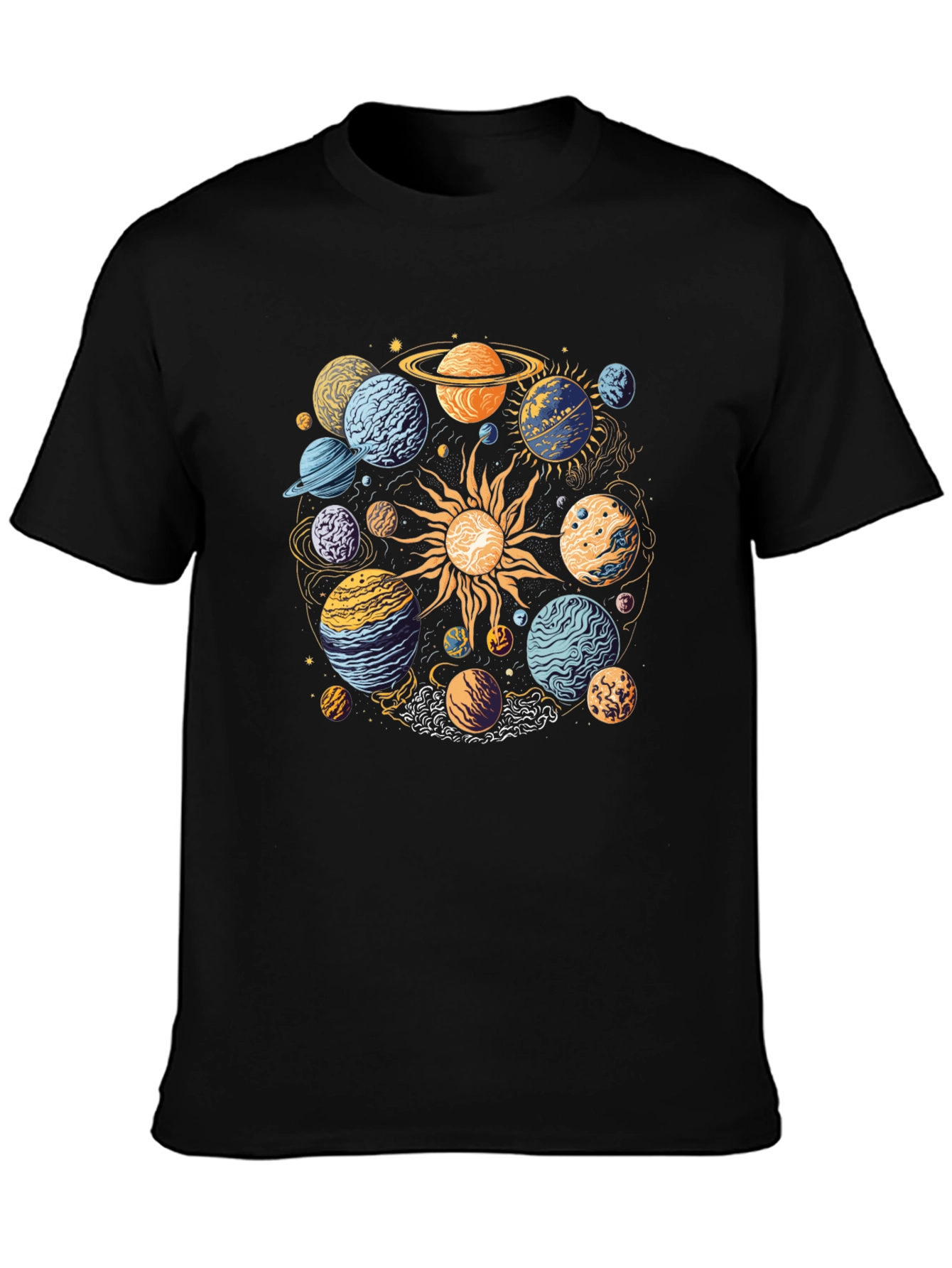 Black Planetary System Graphic T-Shirt - Black Cotton Tee view 3