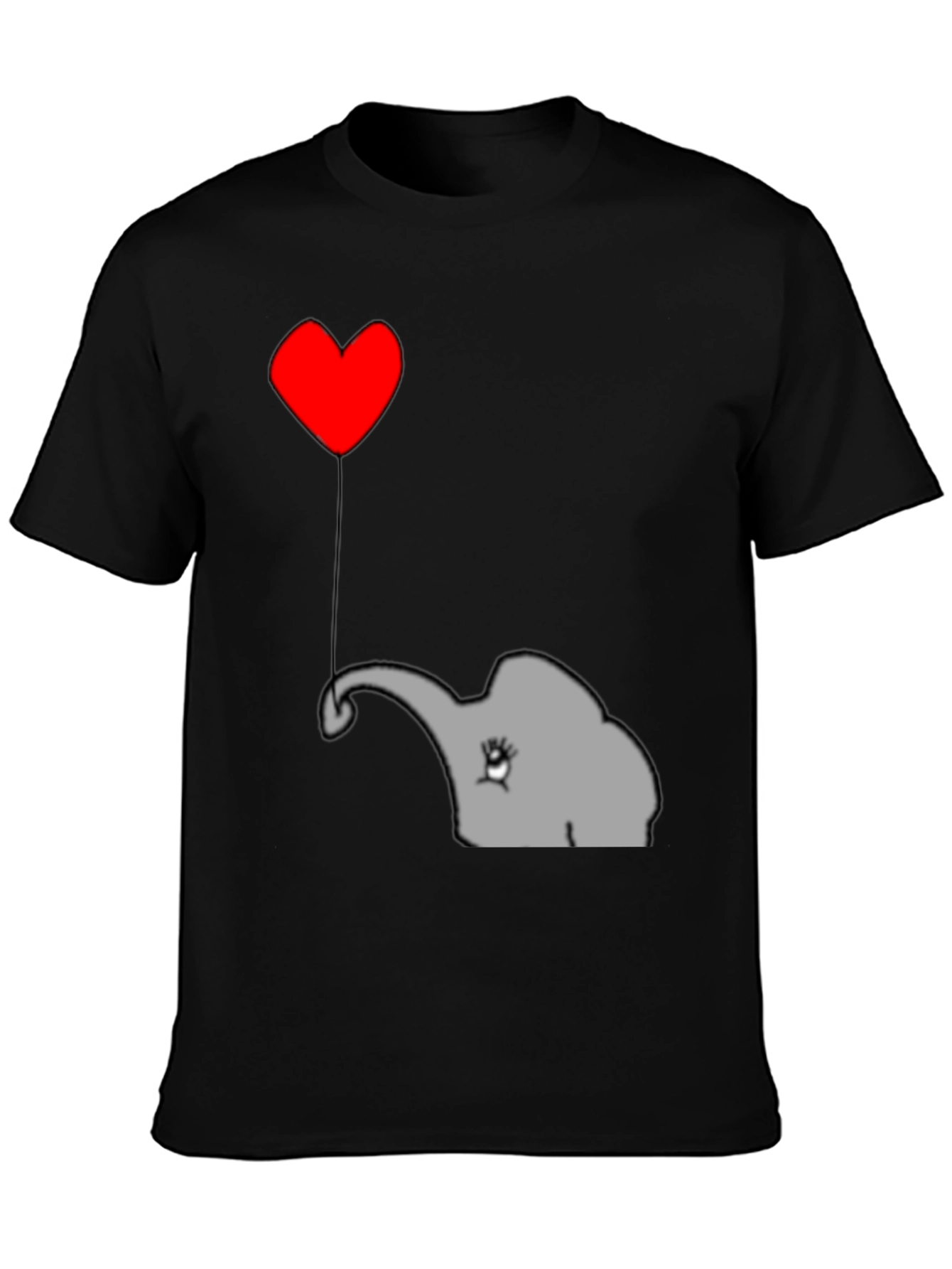 Black Elephant Heart Balloon T-Shirt - Cute Animal Tee view 3