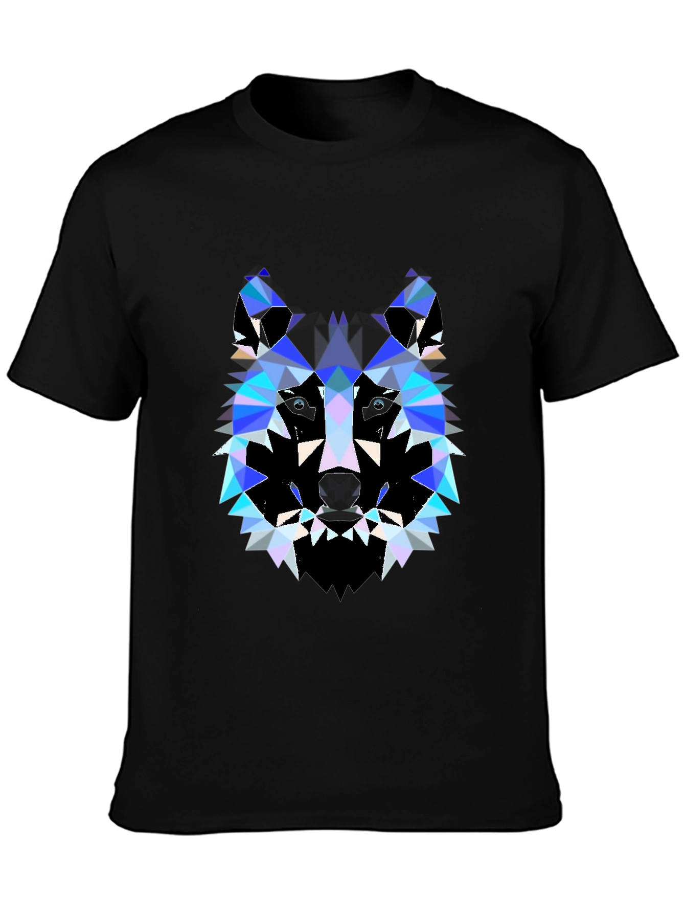 Black Geometric Wolf Print Black T-Shirt view 3
