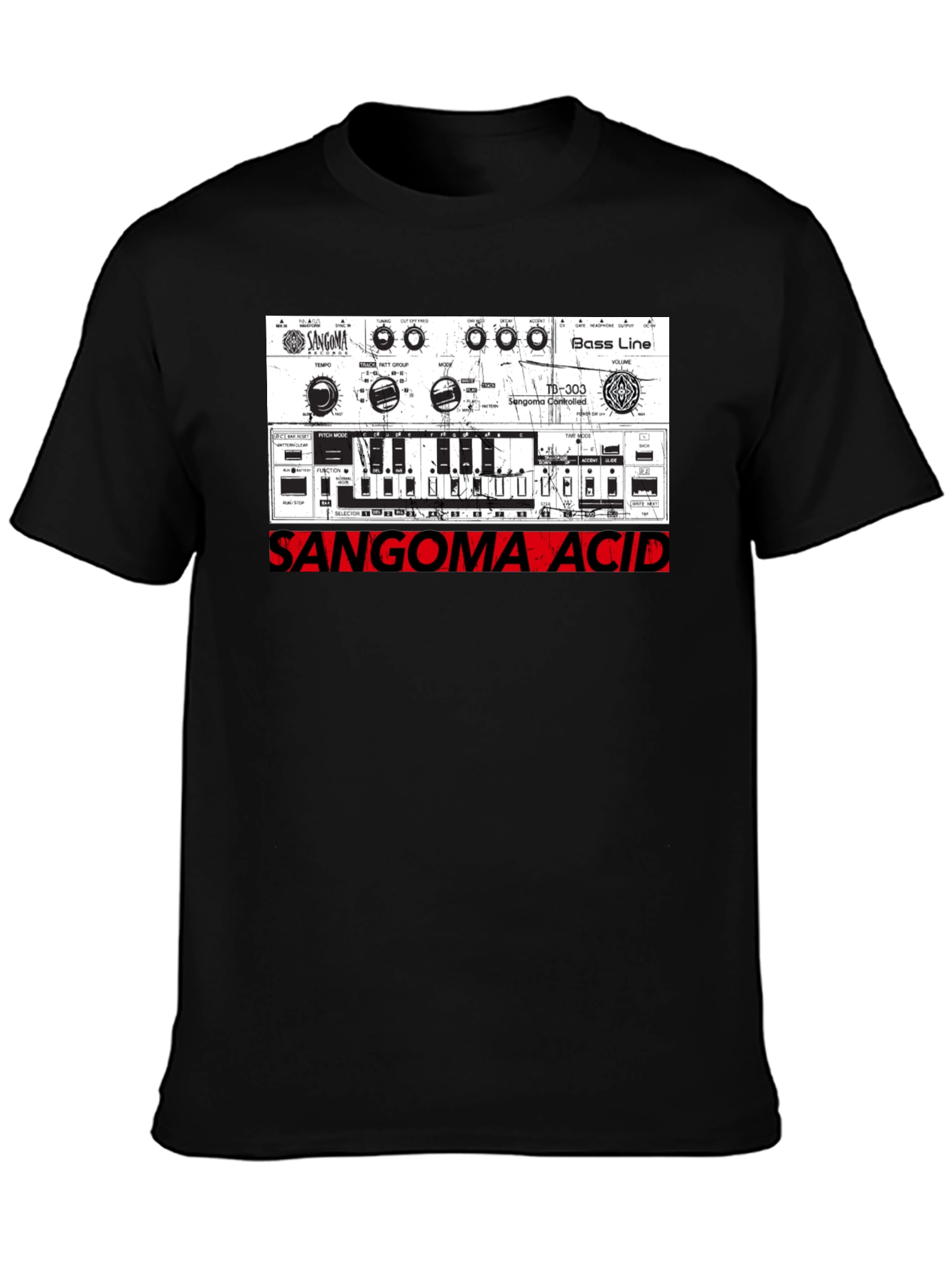 Black Sangoma Acid Music Synth Graphic Tee view 3