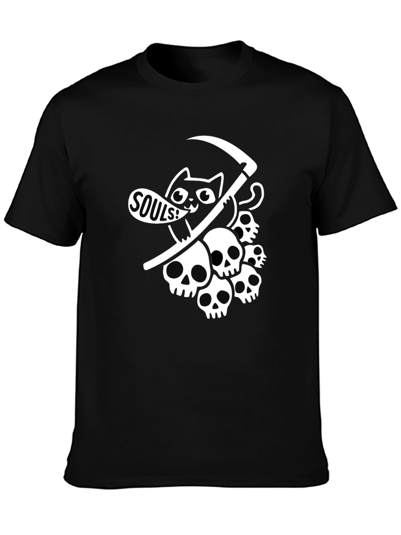 Black Grim Reaper Cat Graphic Tee - Deathly Cute! view 3