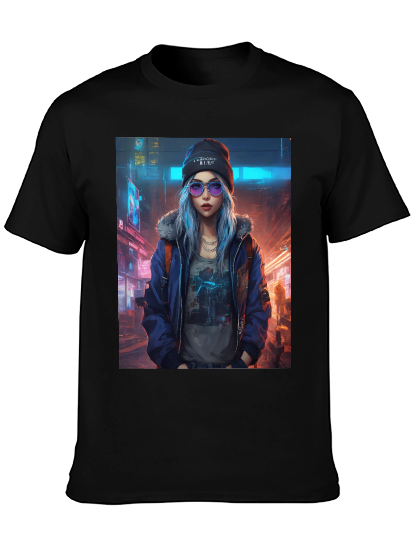 Black Cyberpunk Girl Graphic T-Shirt - Trendy Urban Style view 3