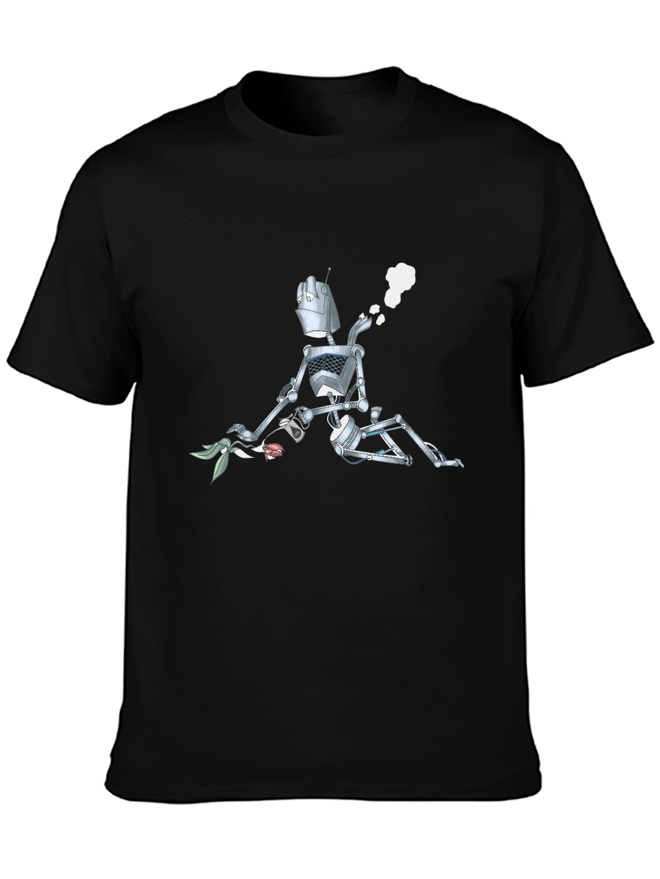 Black Robot with Flowers Graphic T-Shirt - Black view 3