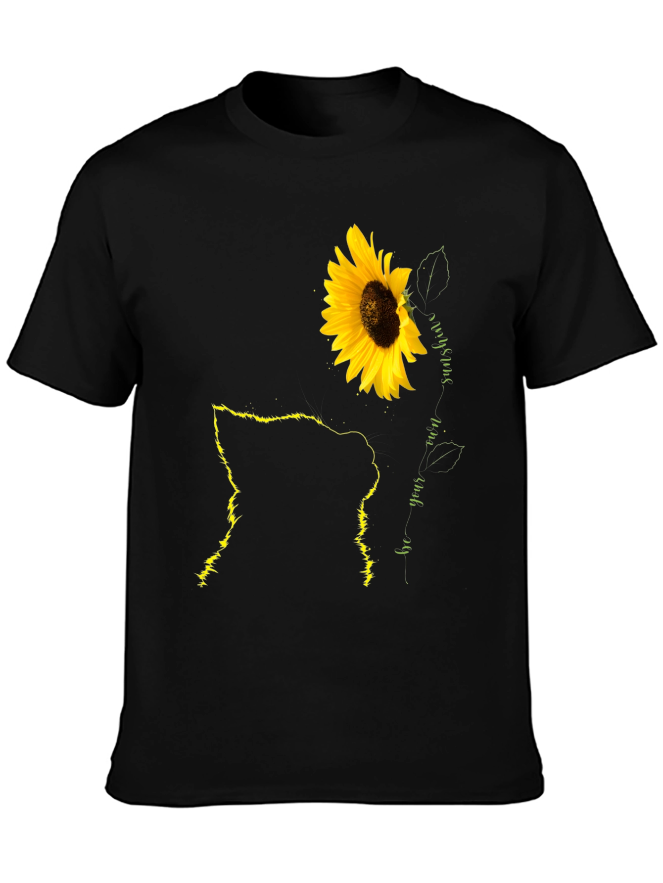 Black Sunflower Cat Lover Black T-Shirt view 3
