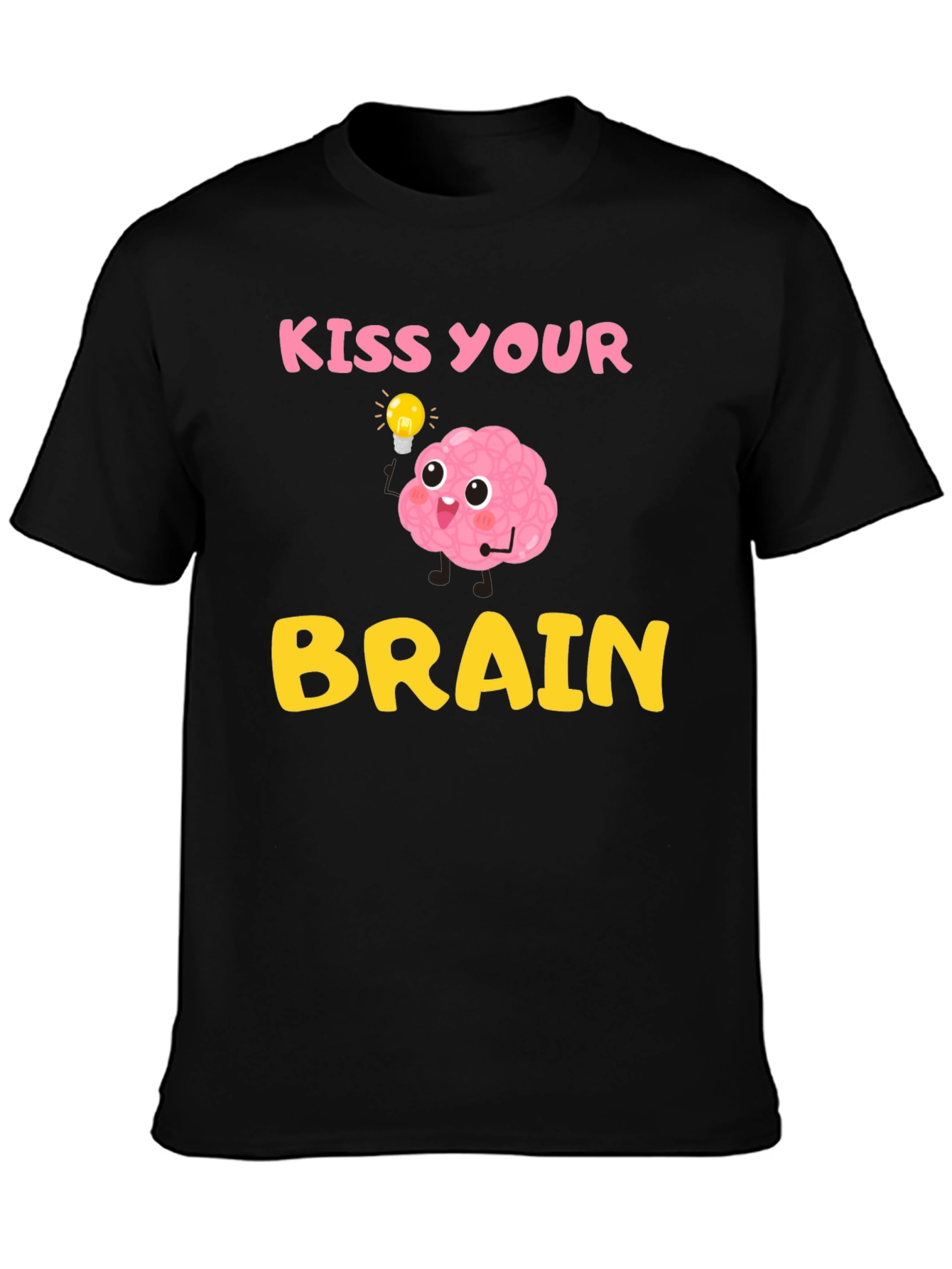 Black Kiss Your Brain T-Shirt - Funny Brain Cartoon Tee view 3