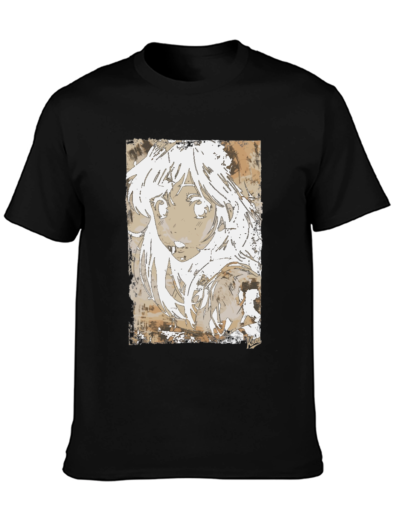 Black Anime Girl Graphic Tee - Stylish Black Cotton T-Shirt view 3