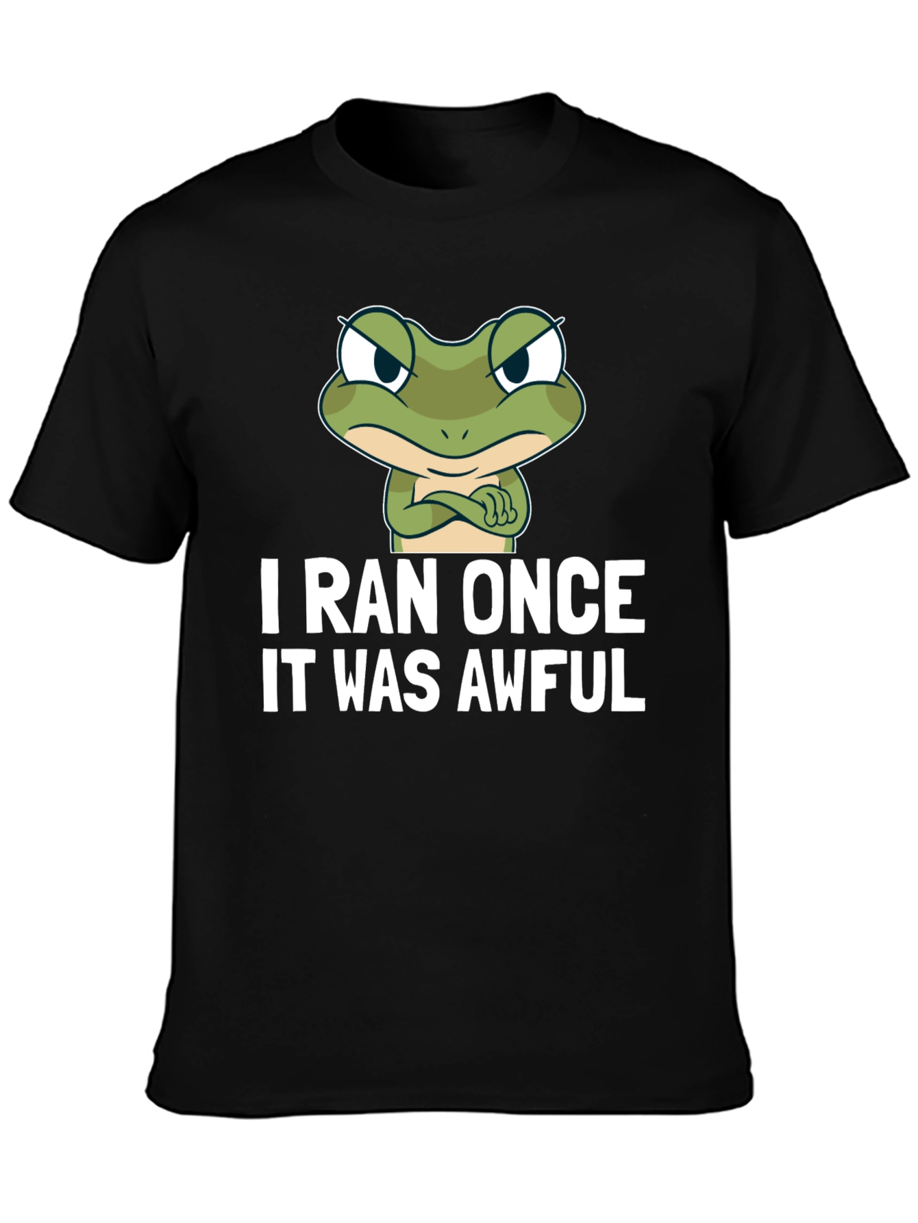 Black Funny Frog Graphic T-Shirt - "I Ran Once It Was Awful" view 3