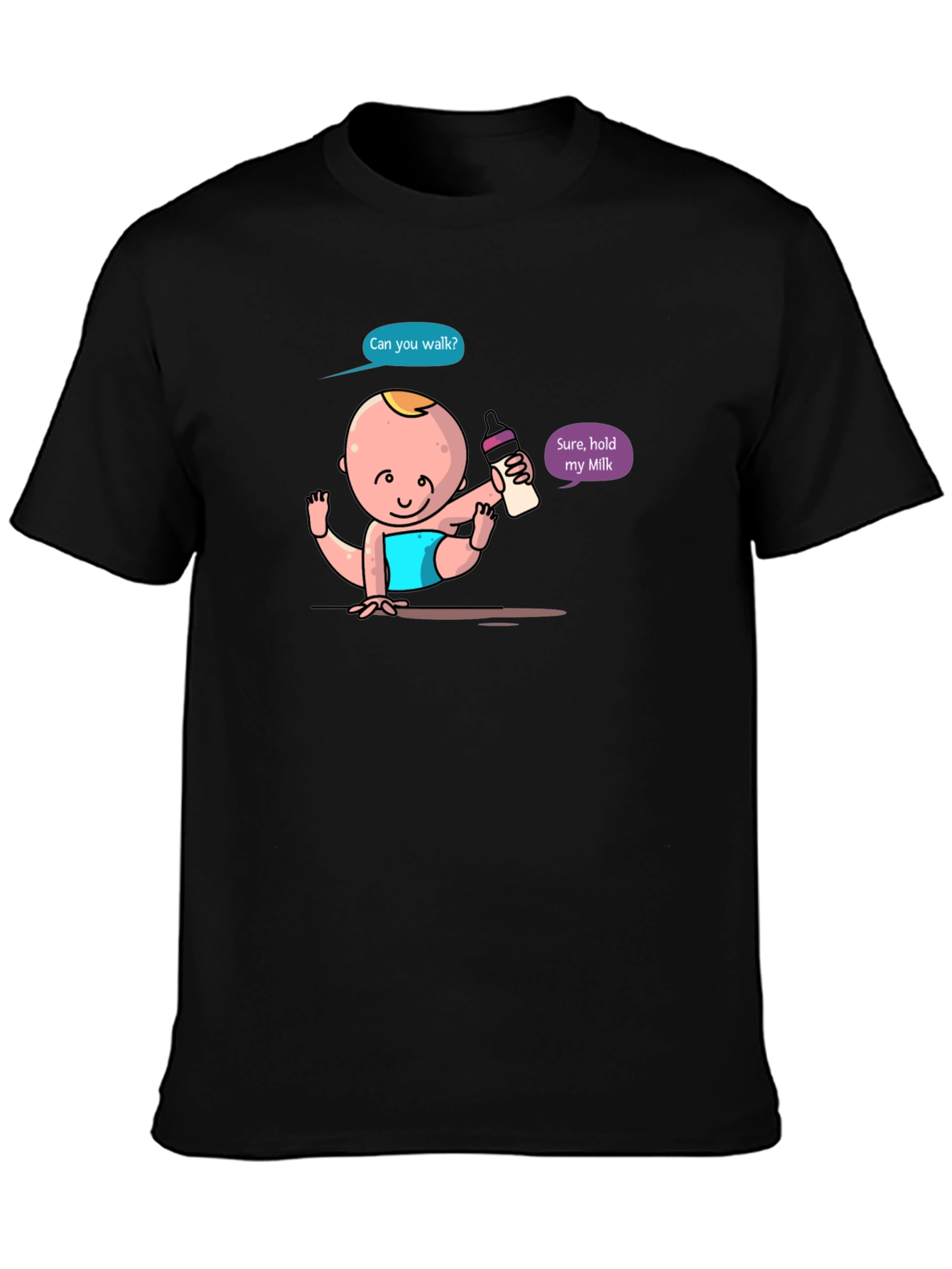 Black Funny Baby Cartoon Print Black T-Shirt view 3
