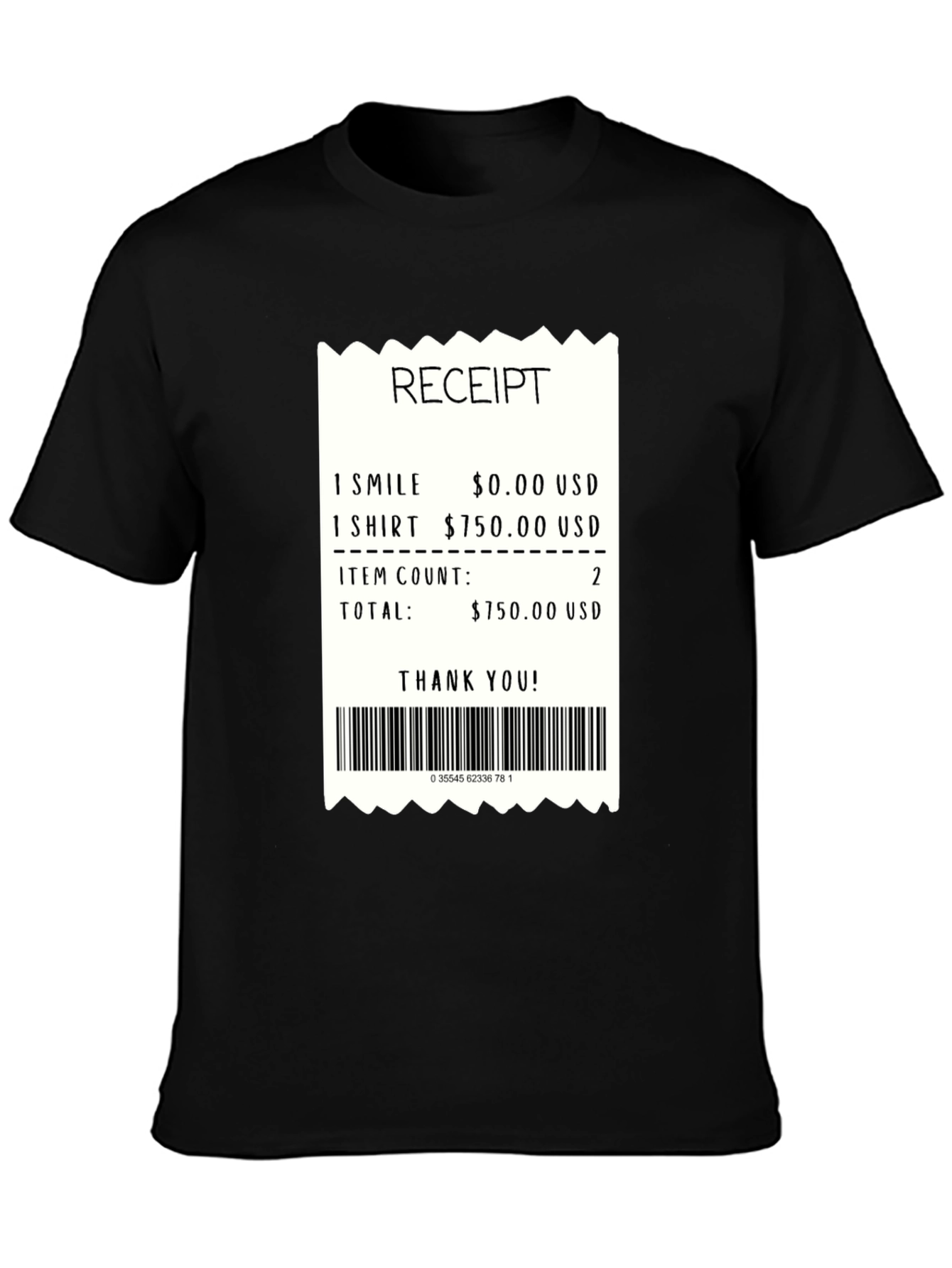 Black Receipt T-Shirt: Funny Expensive Smile Tee view 3
