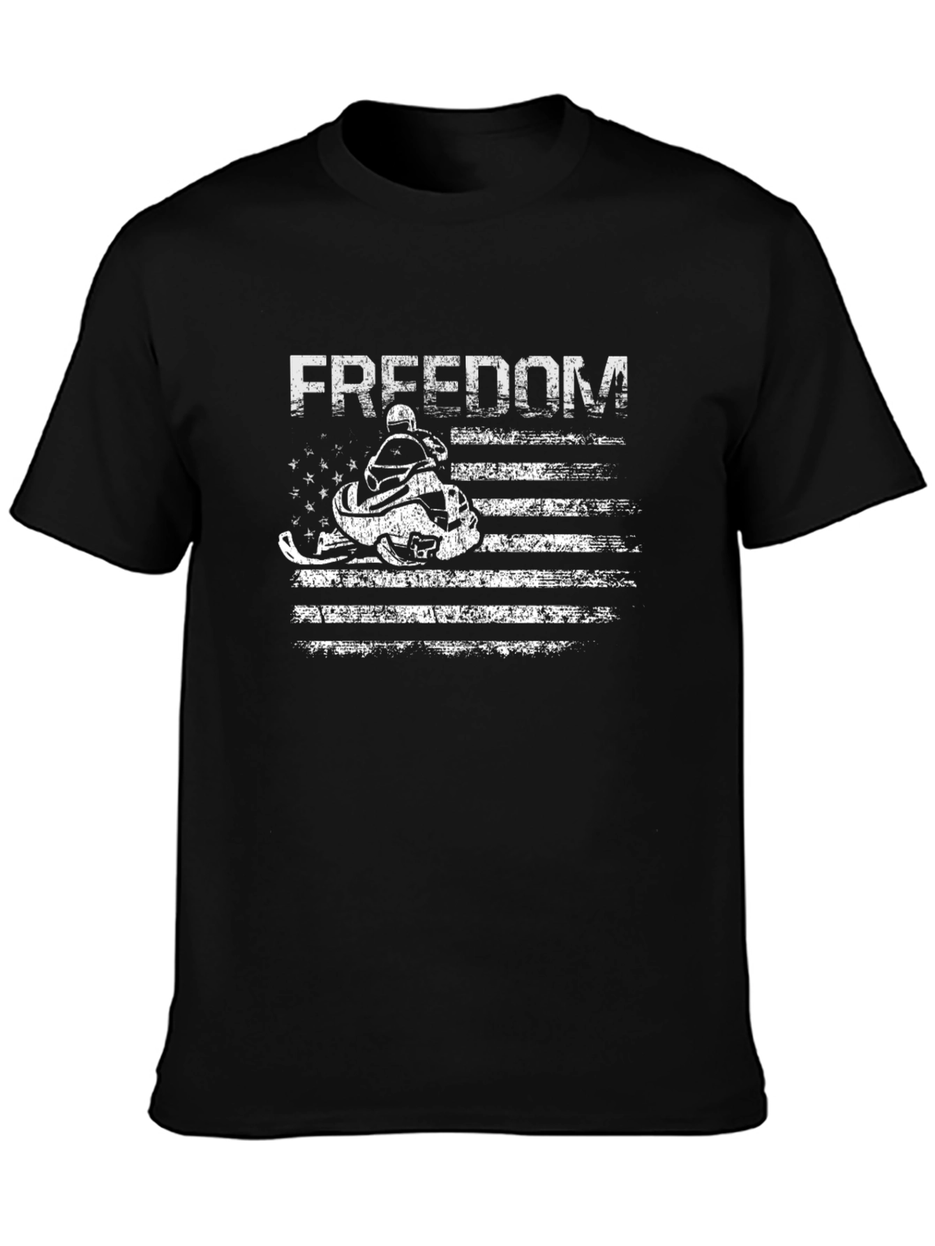 Black Freedom Snowmobile Flag Graphic T-Shirt view 3