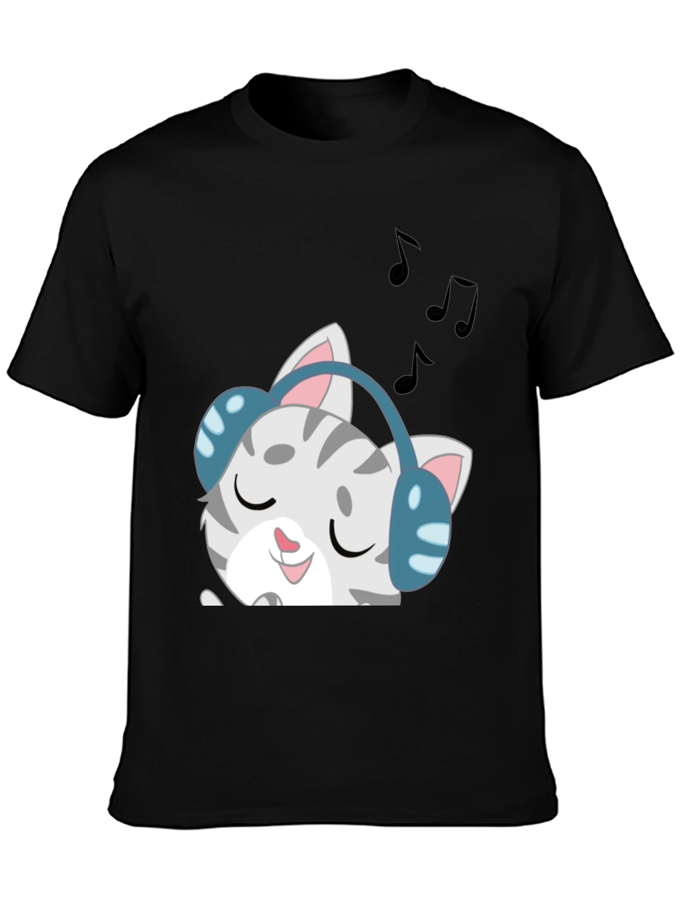 Black Cool Cat Headphones Graphic Tee - Black view 3