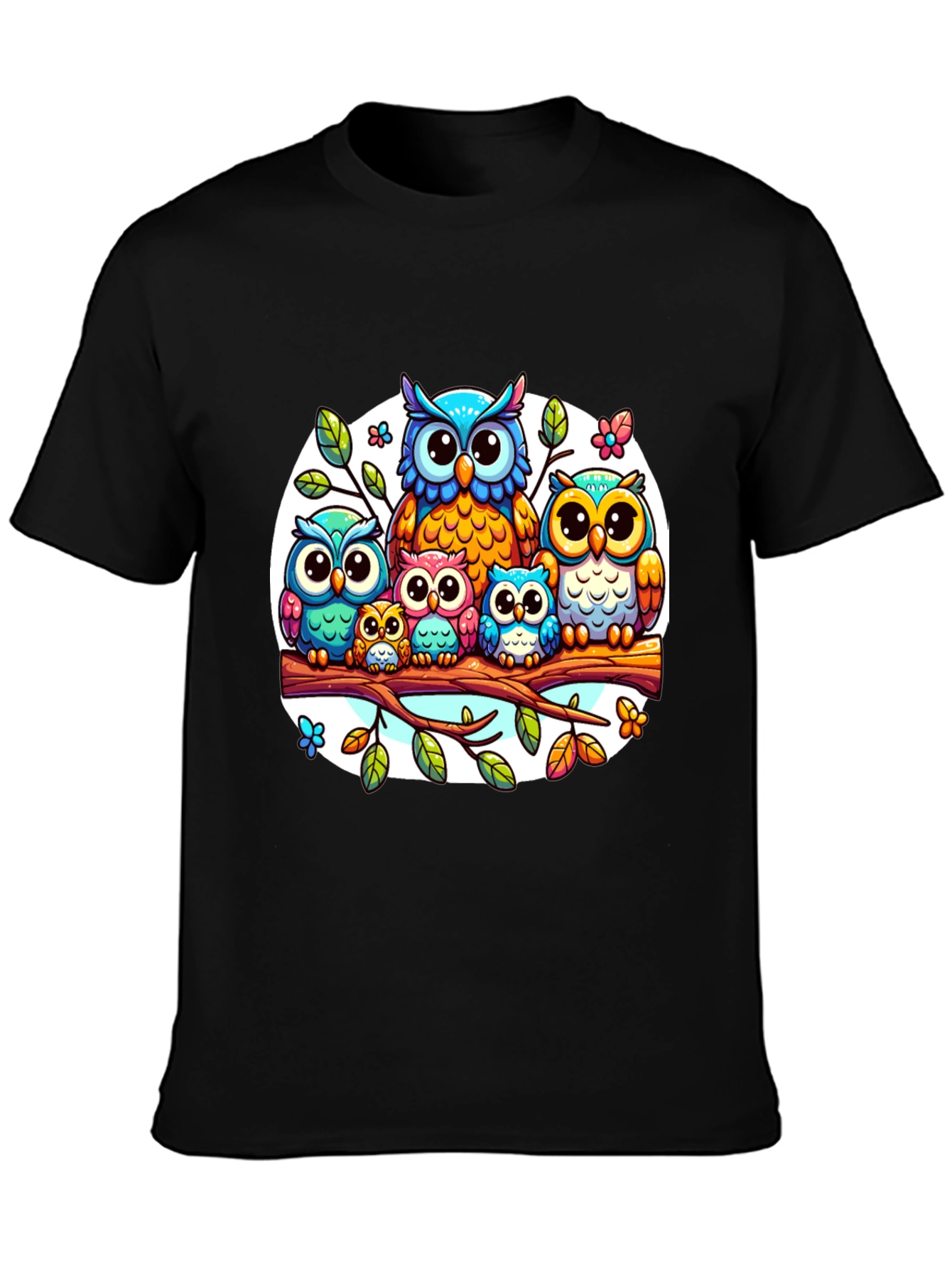 Black Cute Owl Family T-Shirt view 3