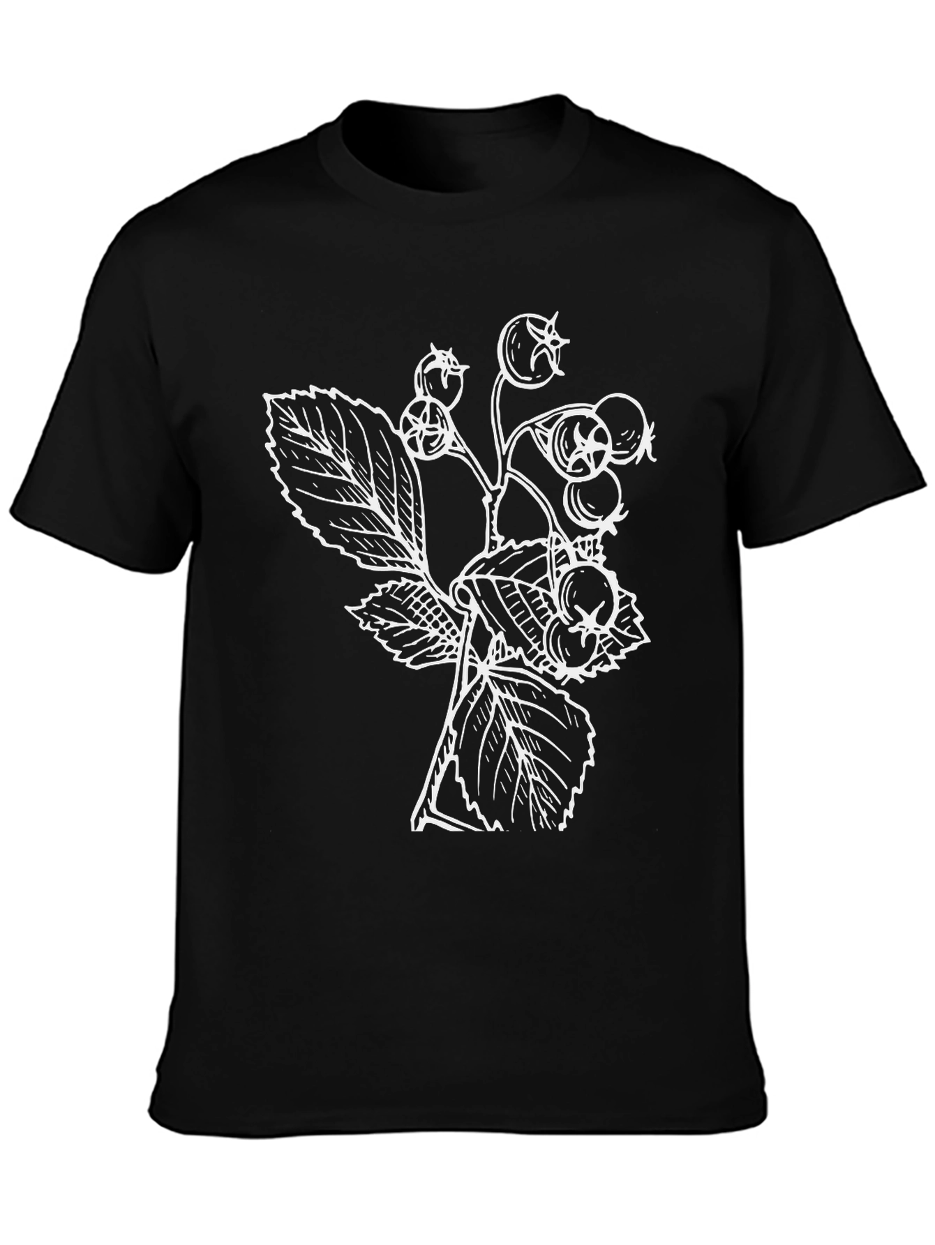 Black Nature Inspired Black T-Shirt with Botanical Print view 3