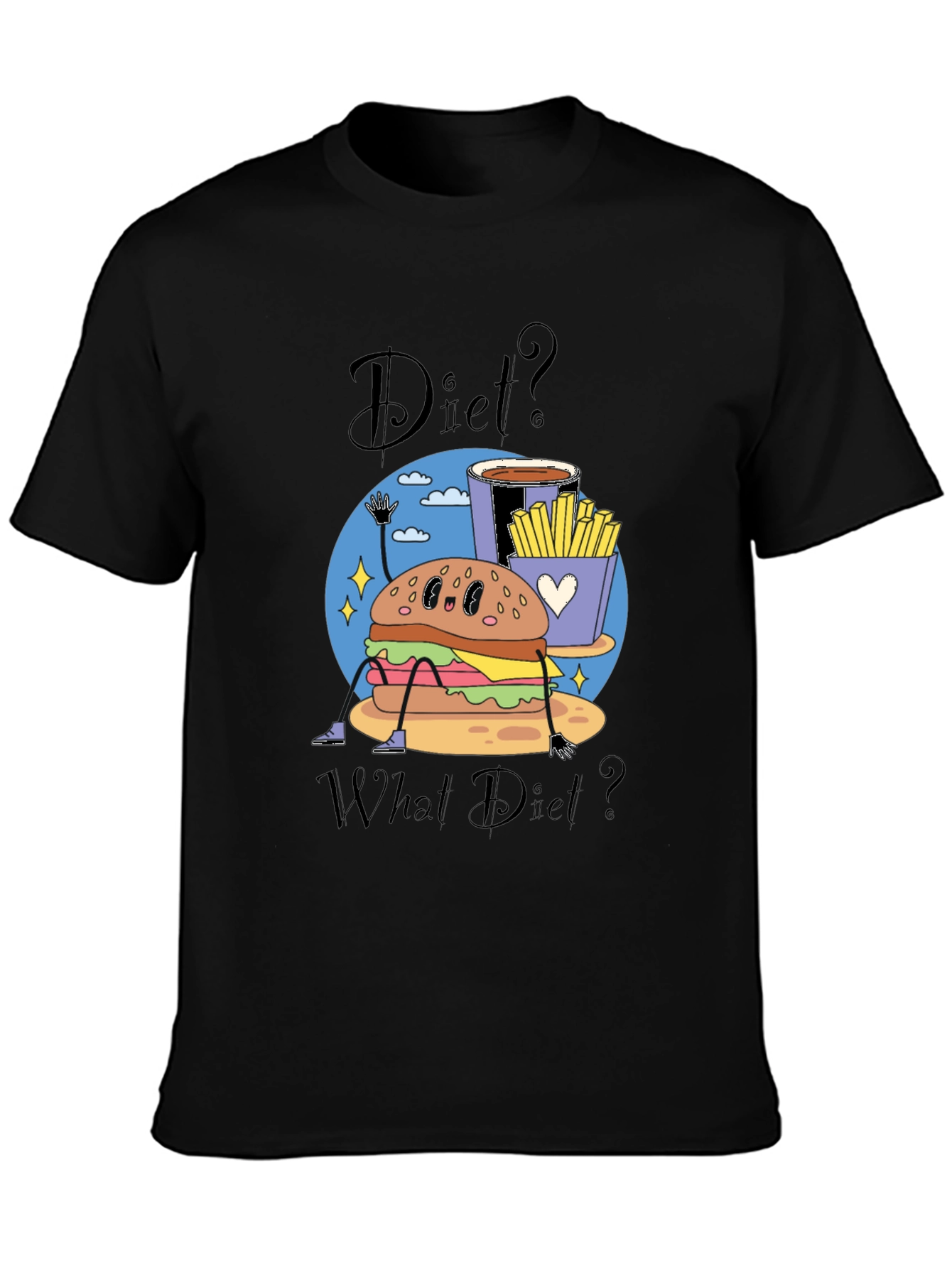 Black Diet? What Diet? Funny Cartoon Food T-Shirt view 3