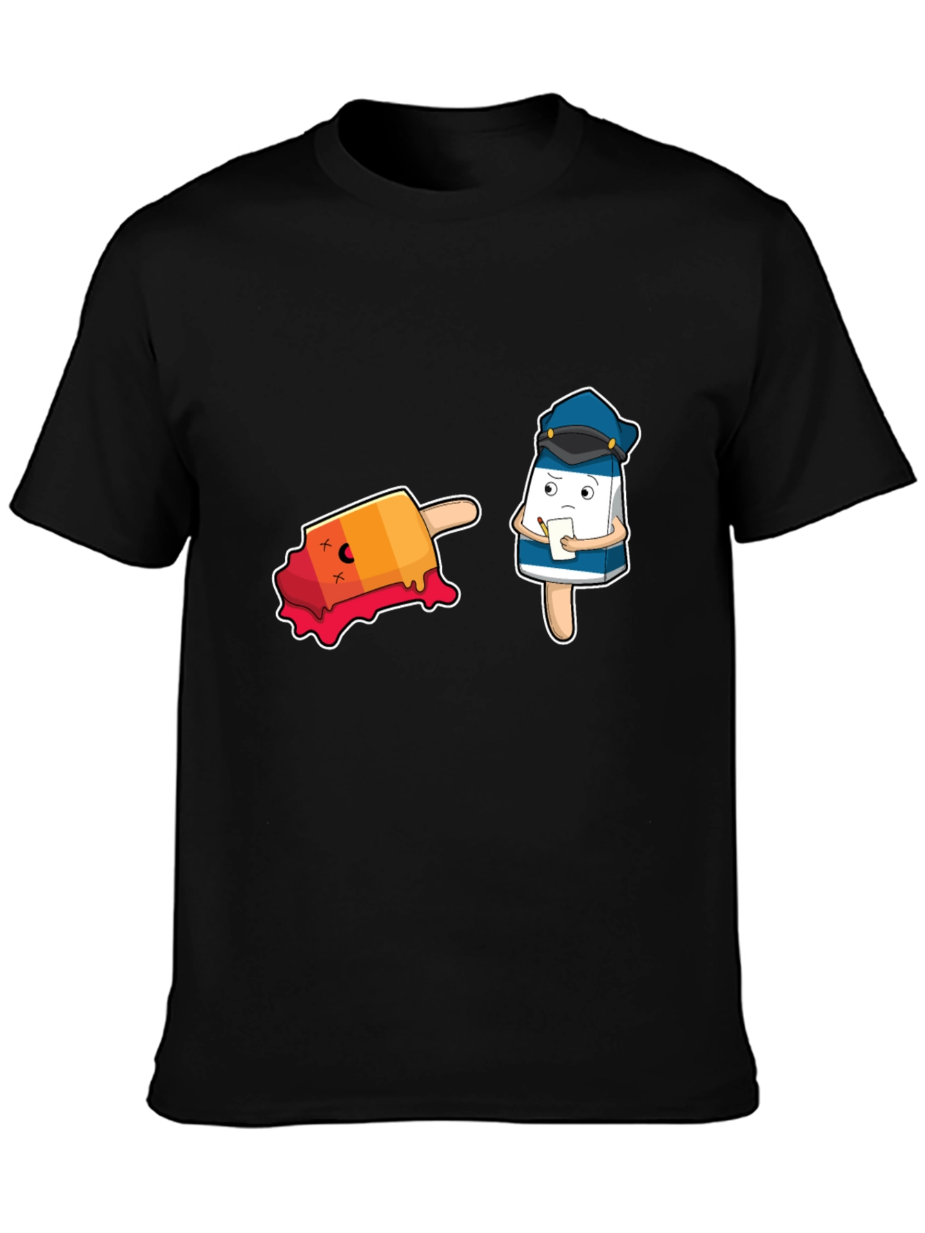 Black Funny Cartoon Ice Cream Police T-Shirt view 3