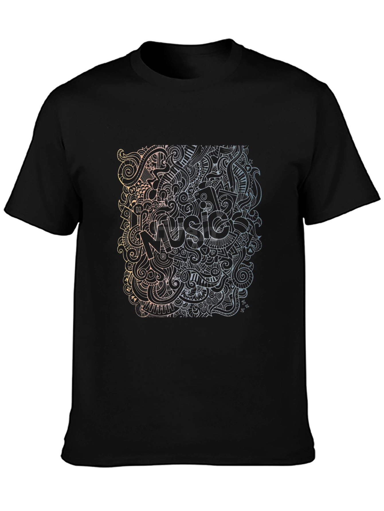Black Music Doodle Black T-Shirt for Men view 3