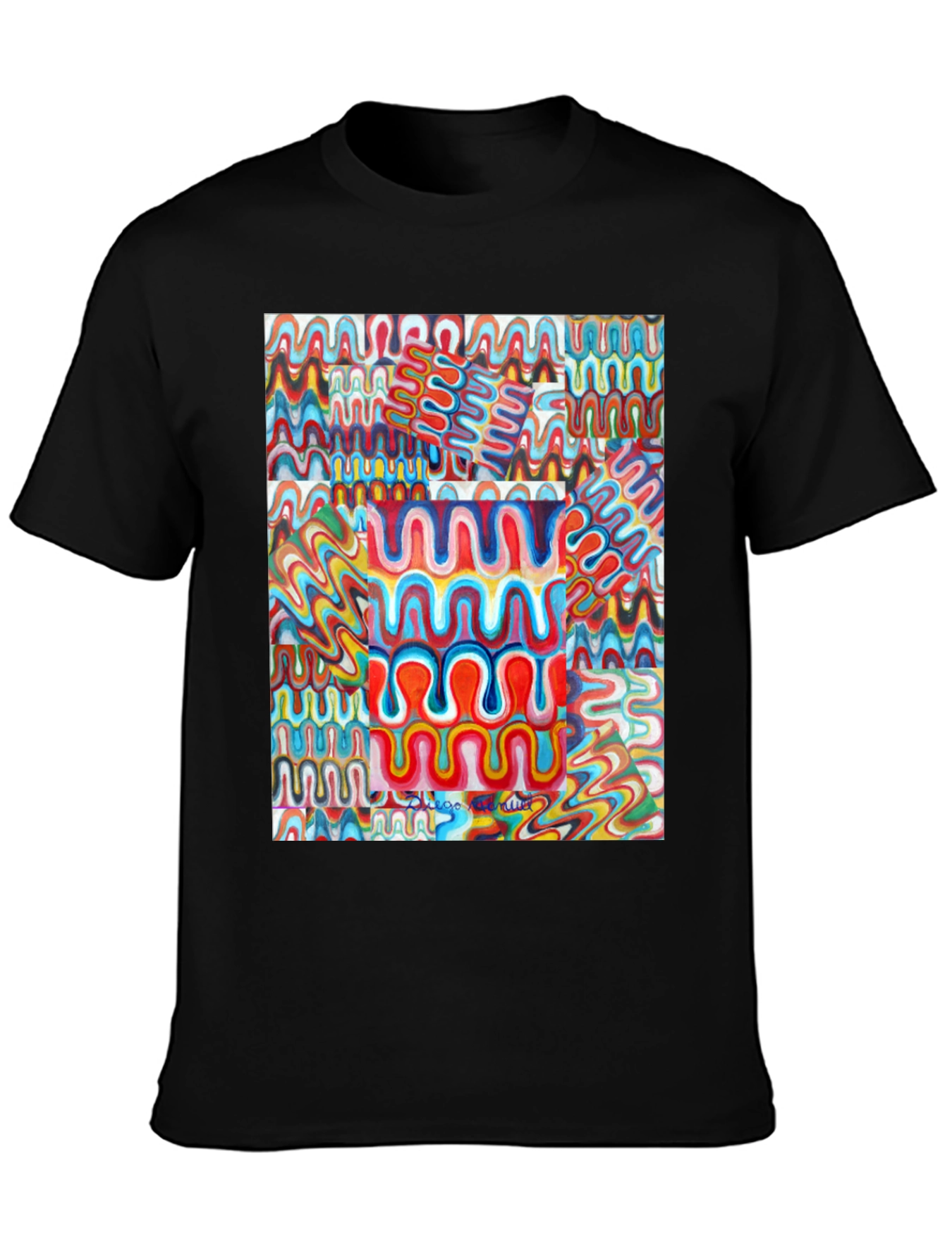 Black Retro Wave Art Black T-Shirt view 3