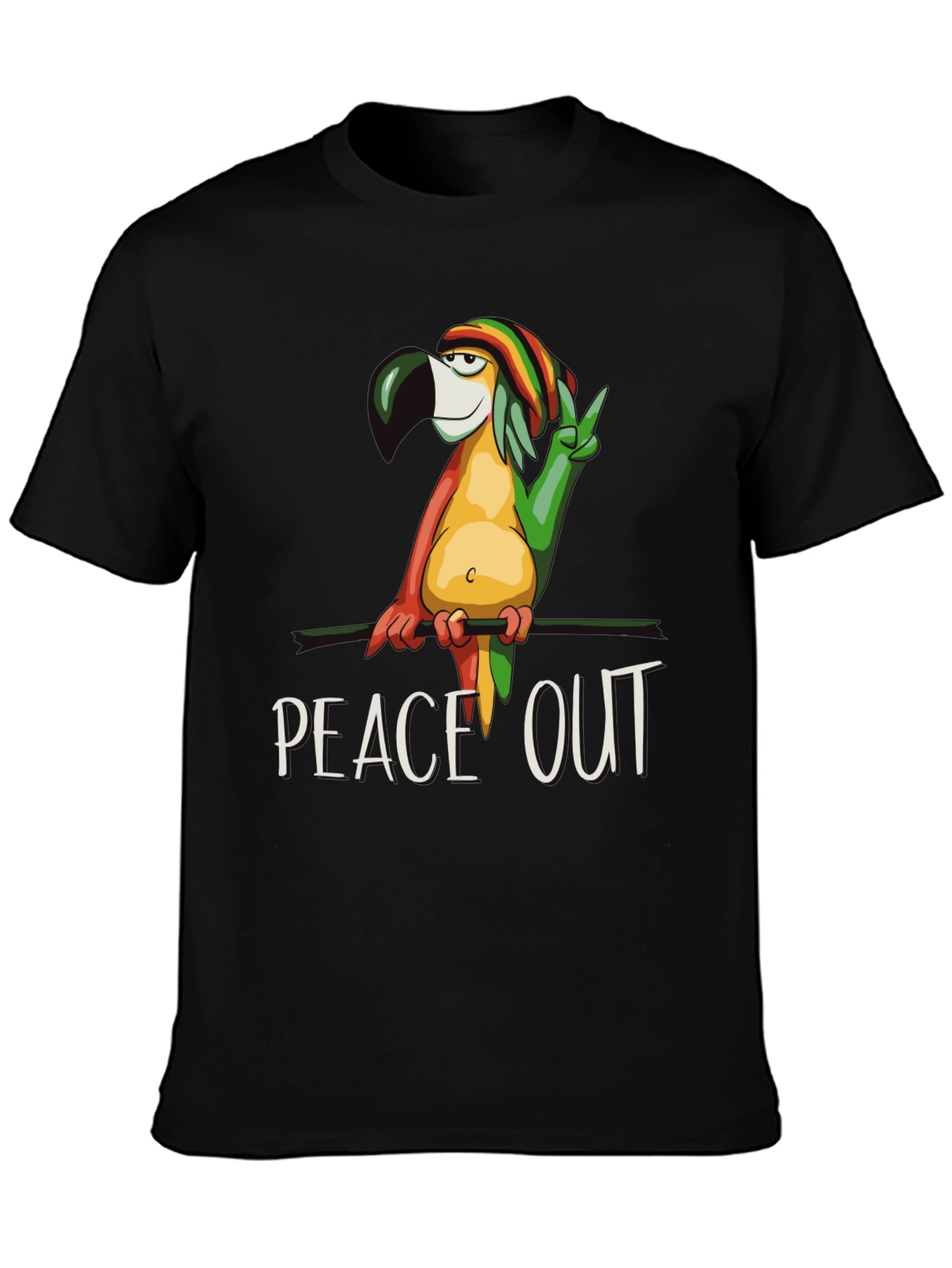 Black Peace Out Parrot Graphic T-Shirt view 3