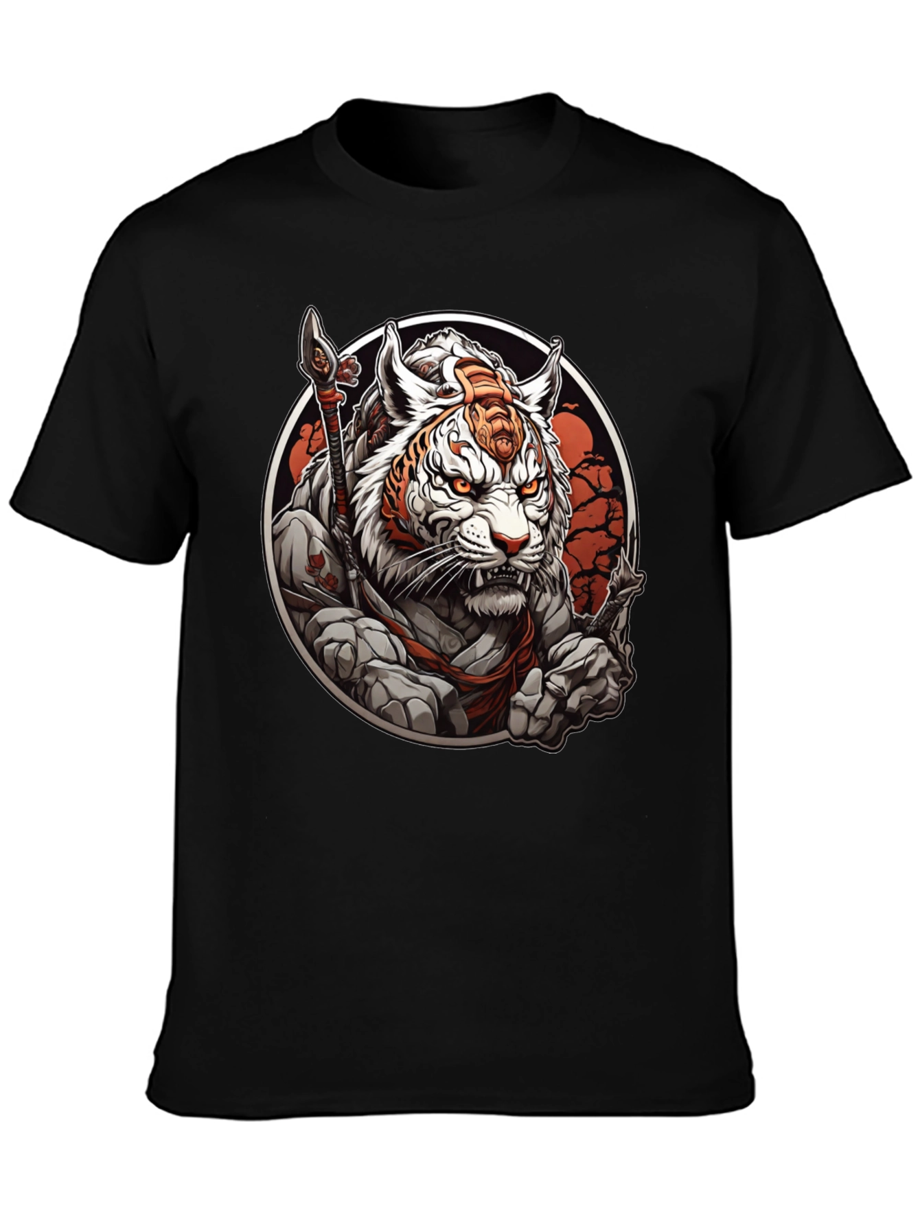 Black Tiger Warrior Graphic Tee - Men's Black T-Shirt view 3