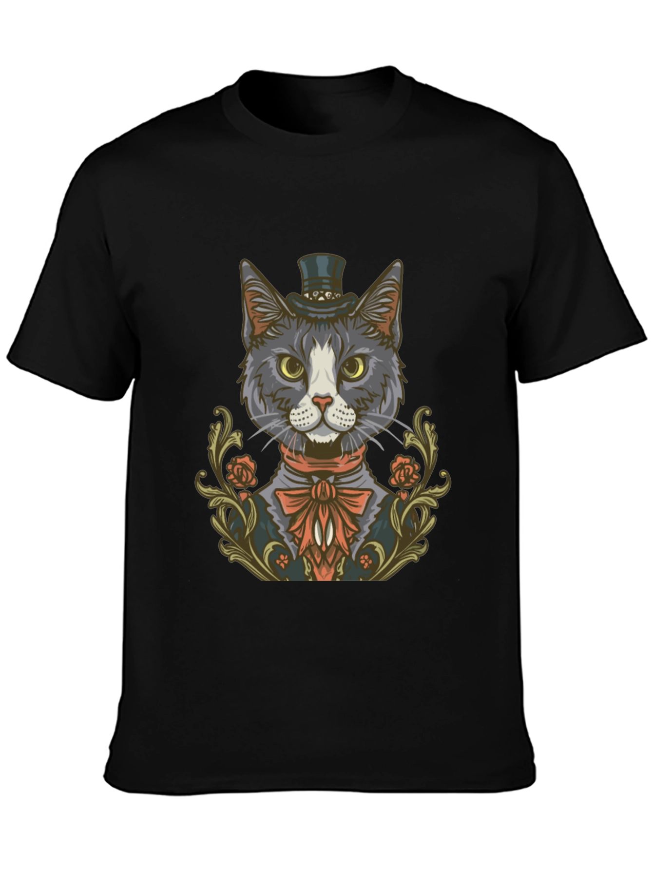 Black Dapper Cat Top Hat Graphic Tee view 3