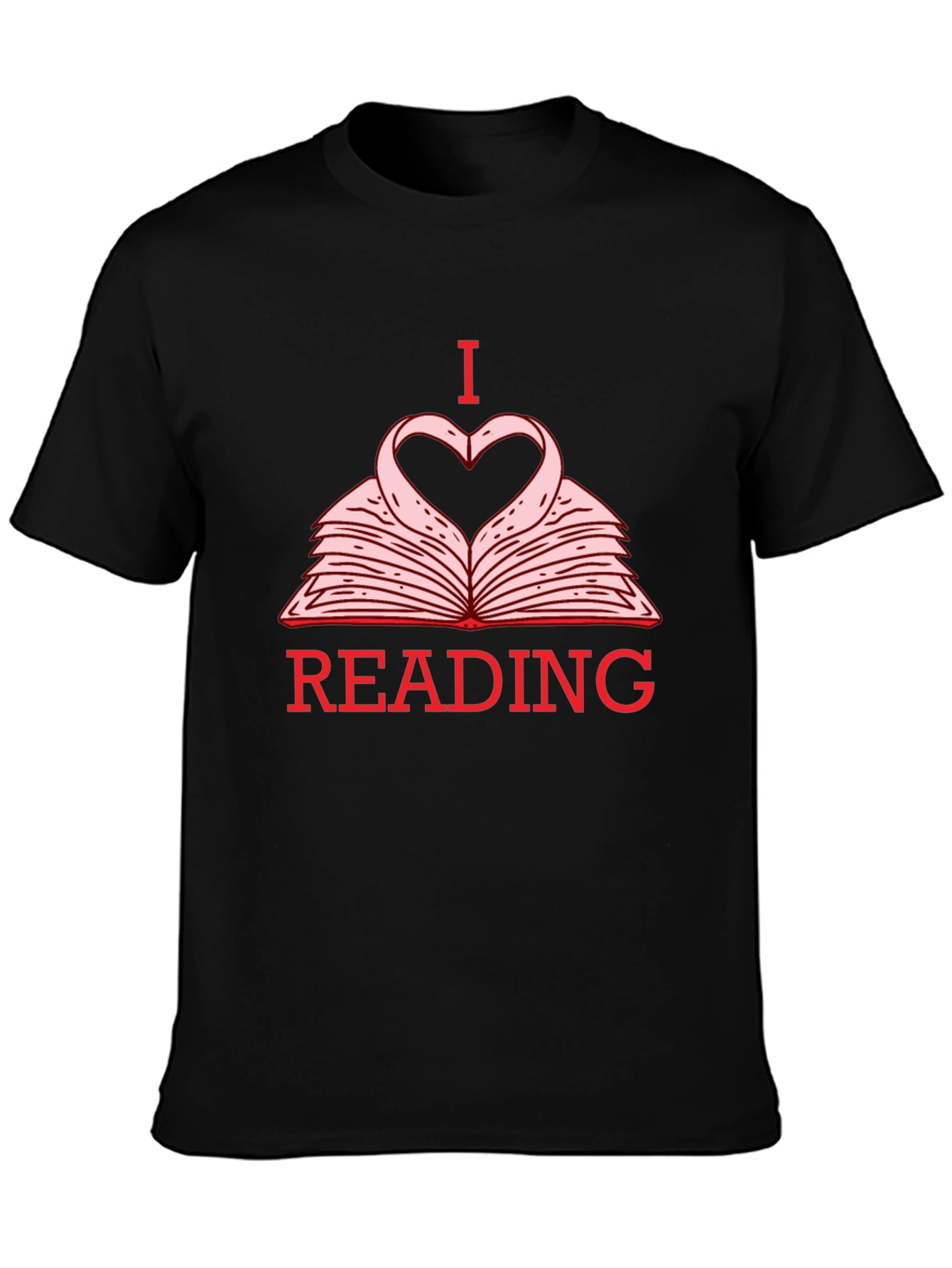 Black I Love Reading T-Shirt - Heart Book Design view 3