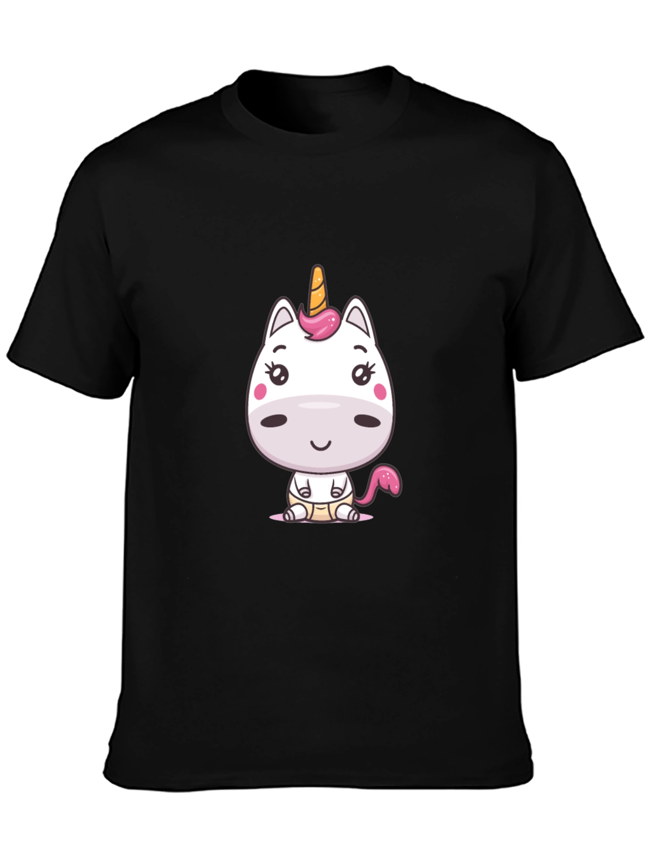 Black Cute Cartoon Unicorn Graphic Tee - Black Cotton Blend view 3