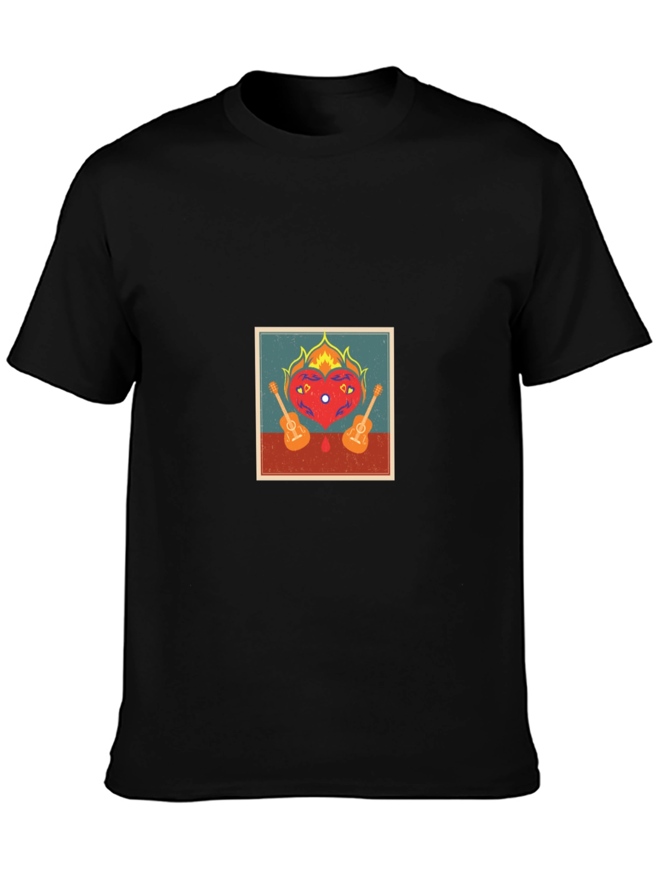 Black Flaming Heart & Guitar Graphic Tee - Black view 3