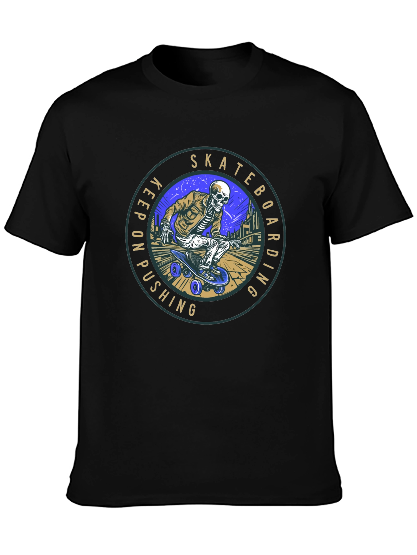Black Skateboarding Skeleton Graphic T-Shirt view 3