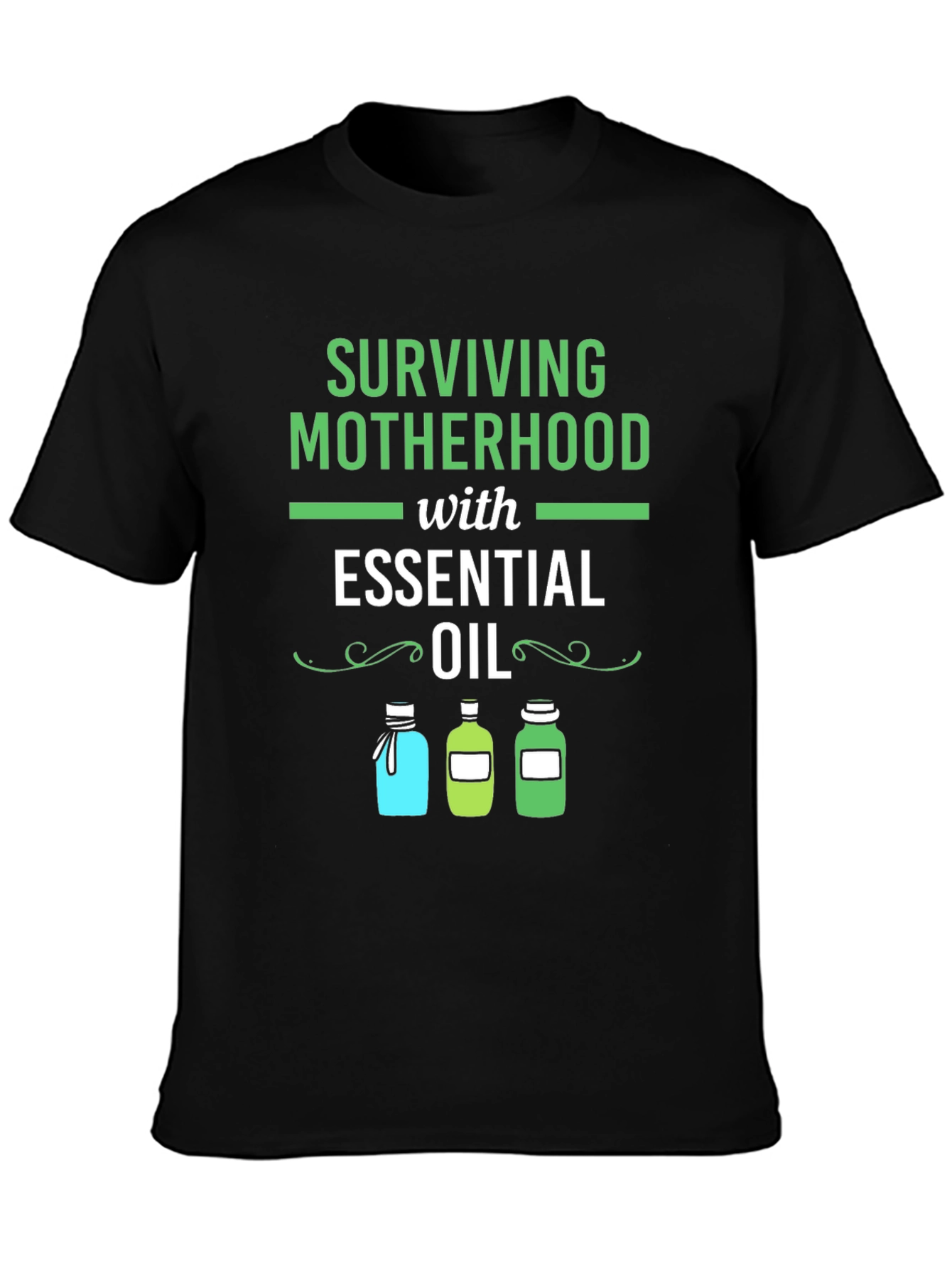 Black Surviving Motherhood Essential Oil T-Shirt view 3