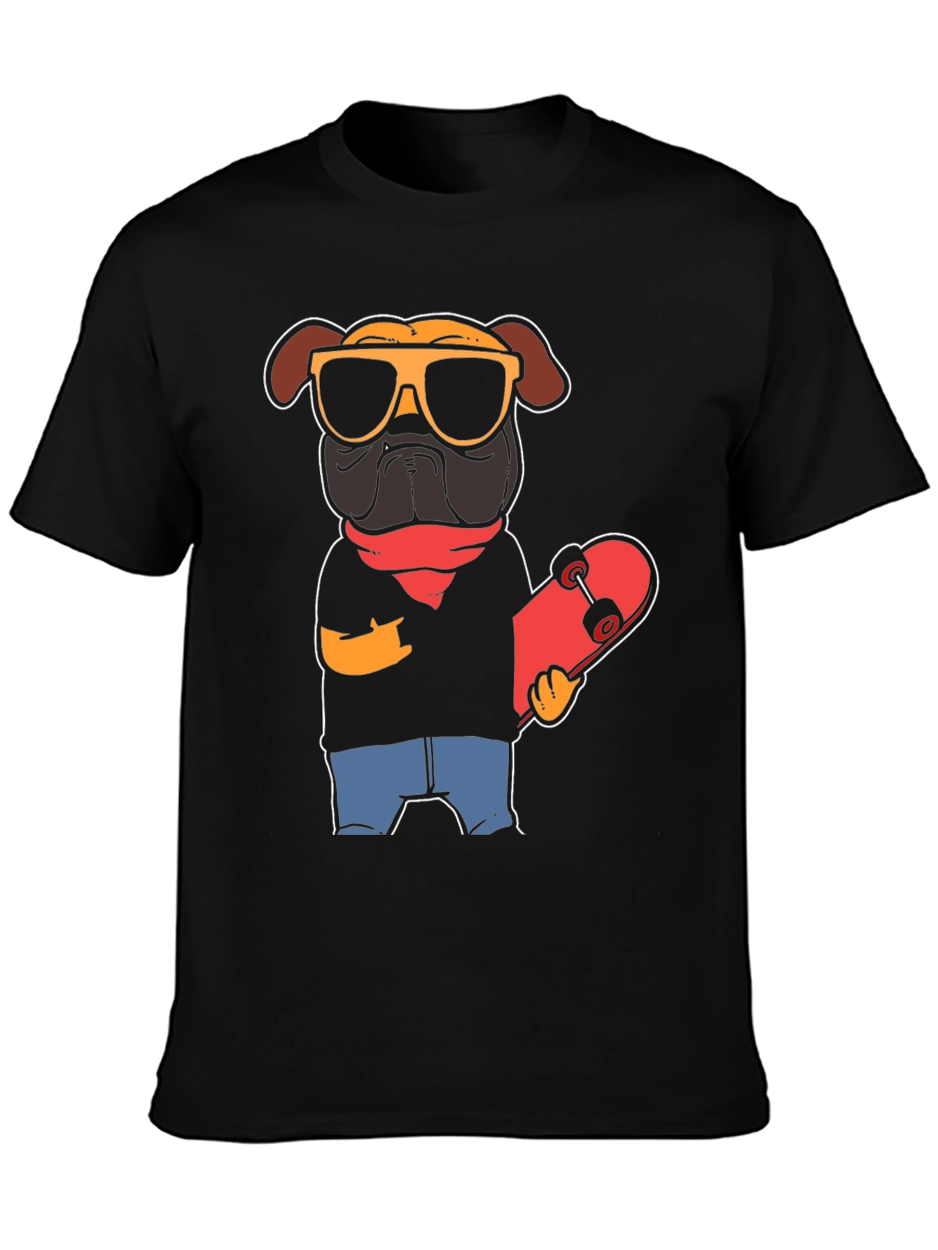 Black Cool Pug Skateboarder Graphic Tee view 3