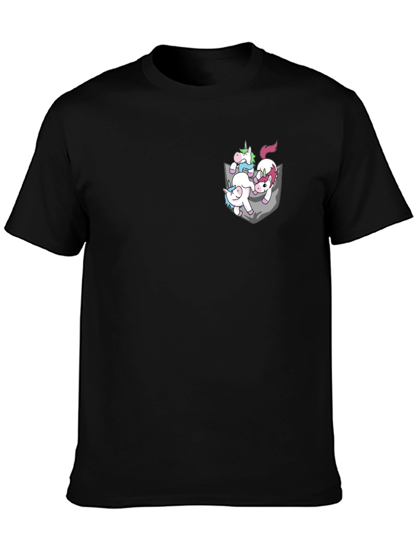 Black Unicorn Pocket Graphic Tee - Trendy Casual Cotton T-Shirt view 3