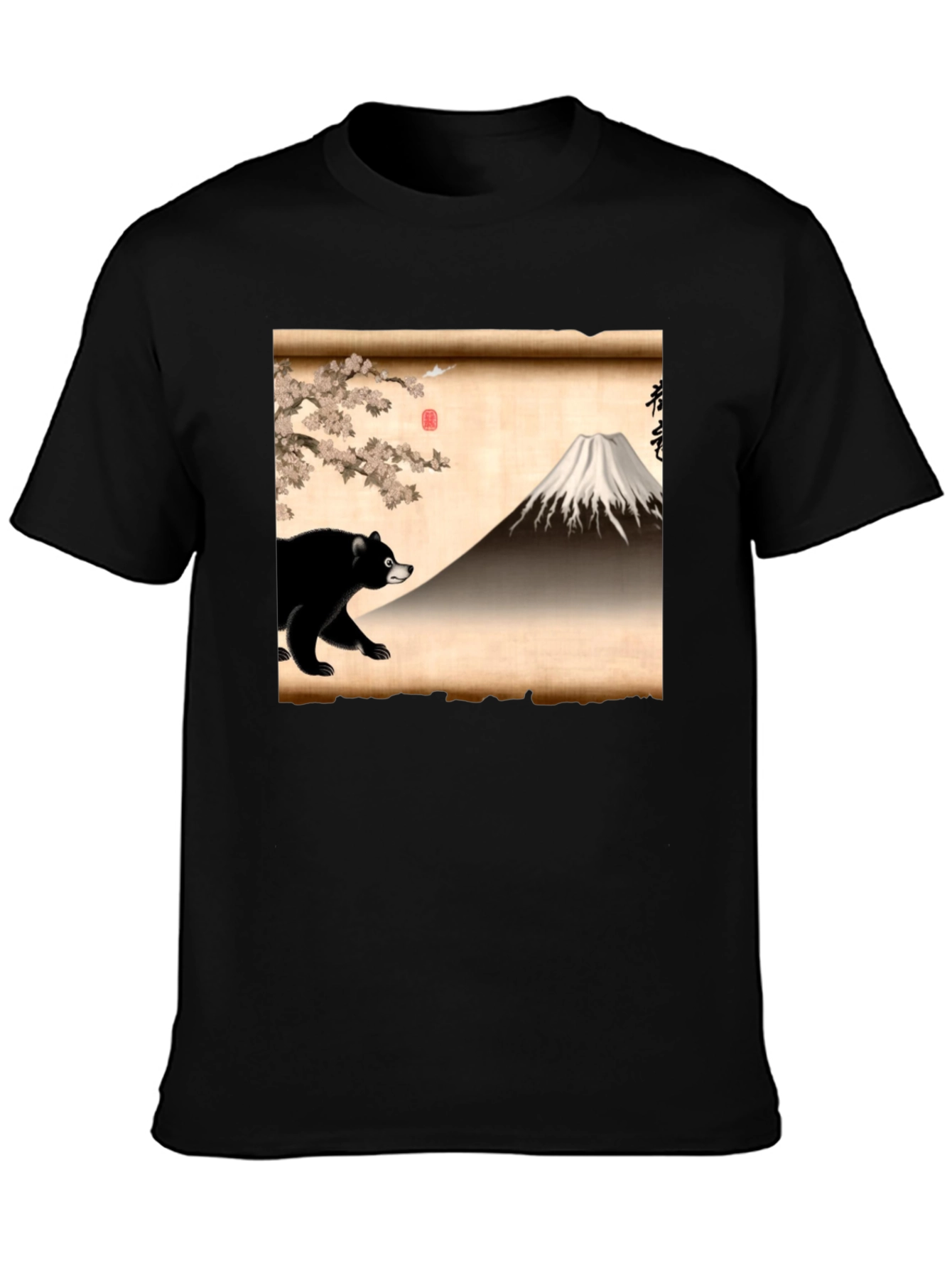 Black Bear & Mt. Fuji Graphic Tee - Japanese Art Shirt view 3