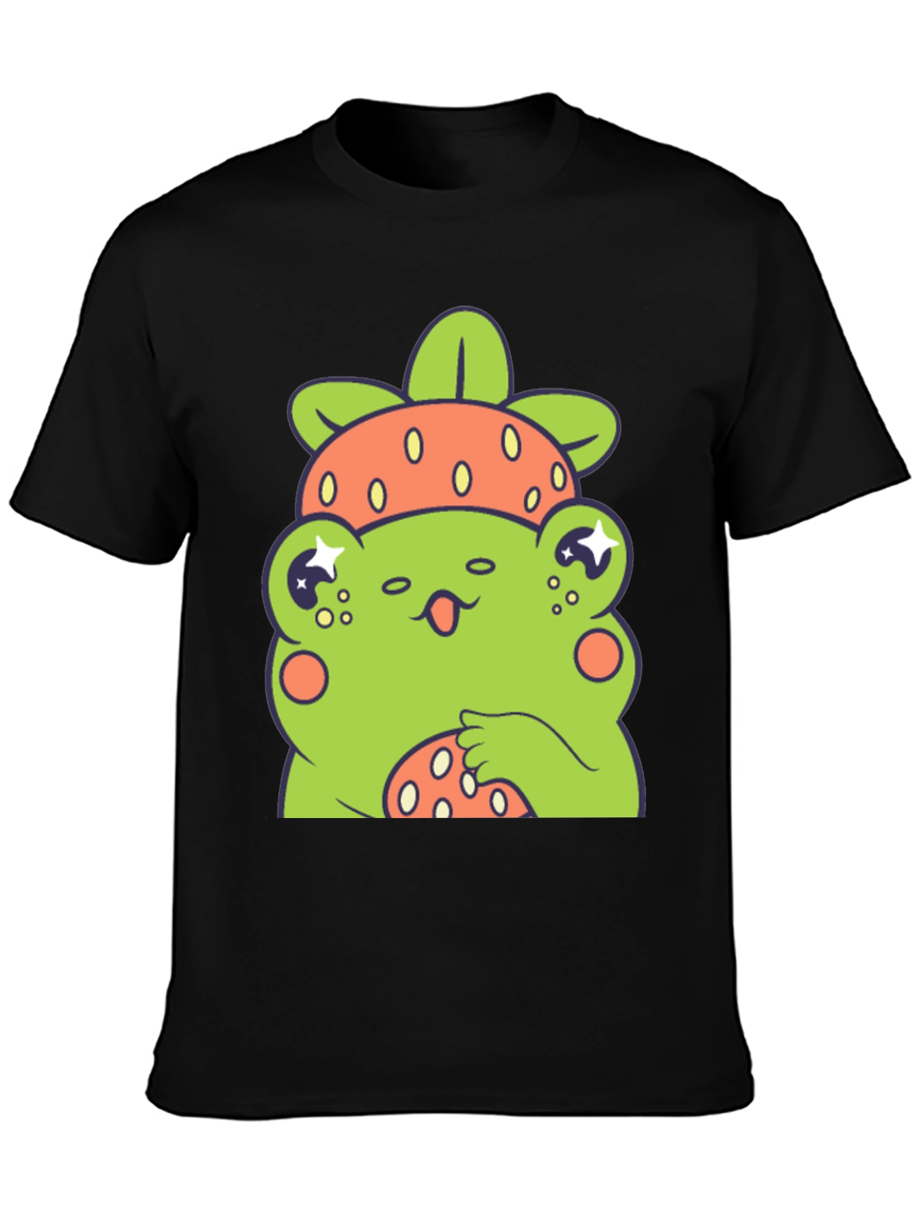 Black Frog Strawberry T-Shirt - Cute Cartoon Graphic Tee view 3