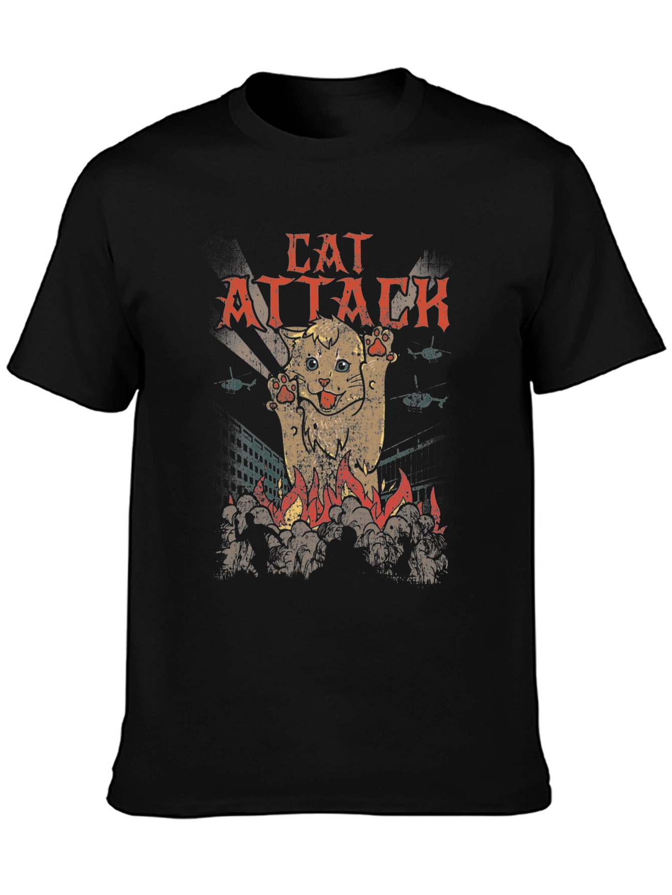 Black Cat Attack Graphic T-Shirt - Black Cotton Tee view 3
