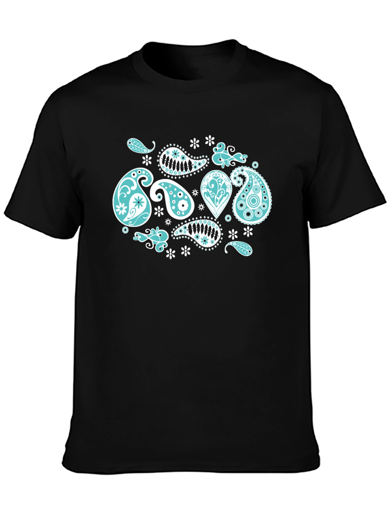 Black Black Tee with Turquoise Paisley Design view 3