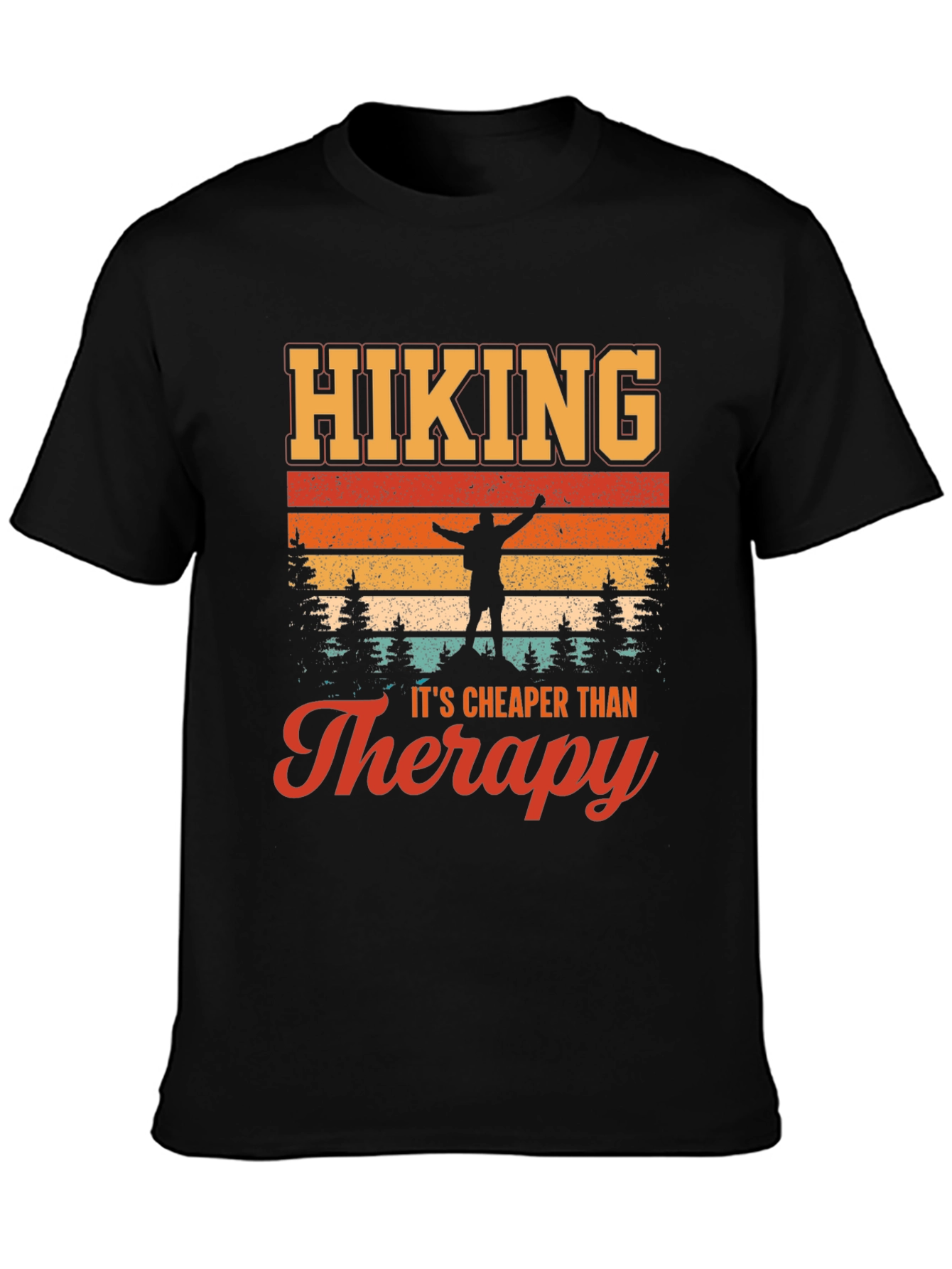Black Hiking is Cheaper Than Therapy T-Shirt - Adventure Graphic Tee view 3