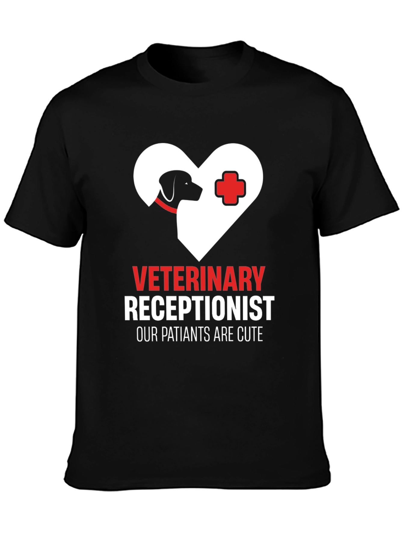 Black Veterinary Receptionist T-Shirt - Cute Patients Tee view 3
