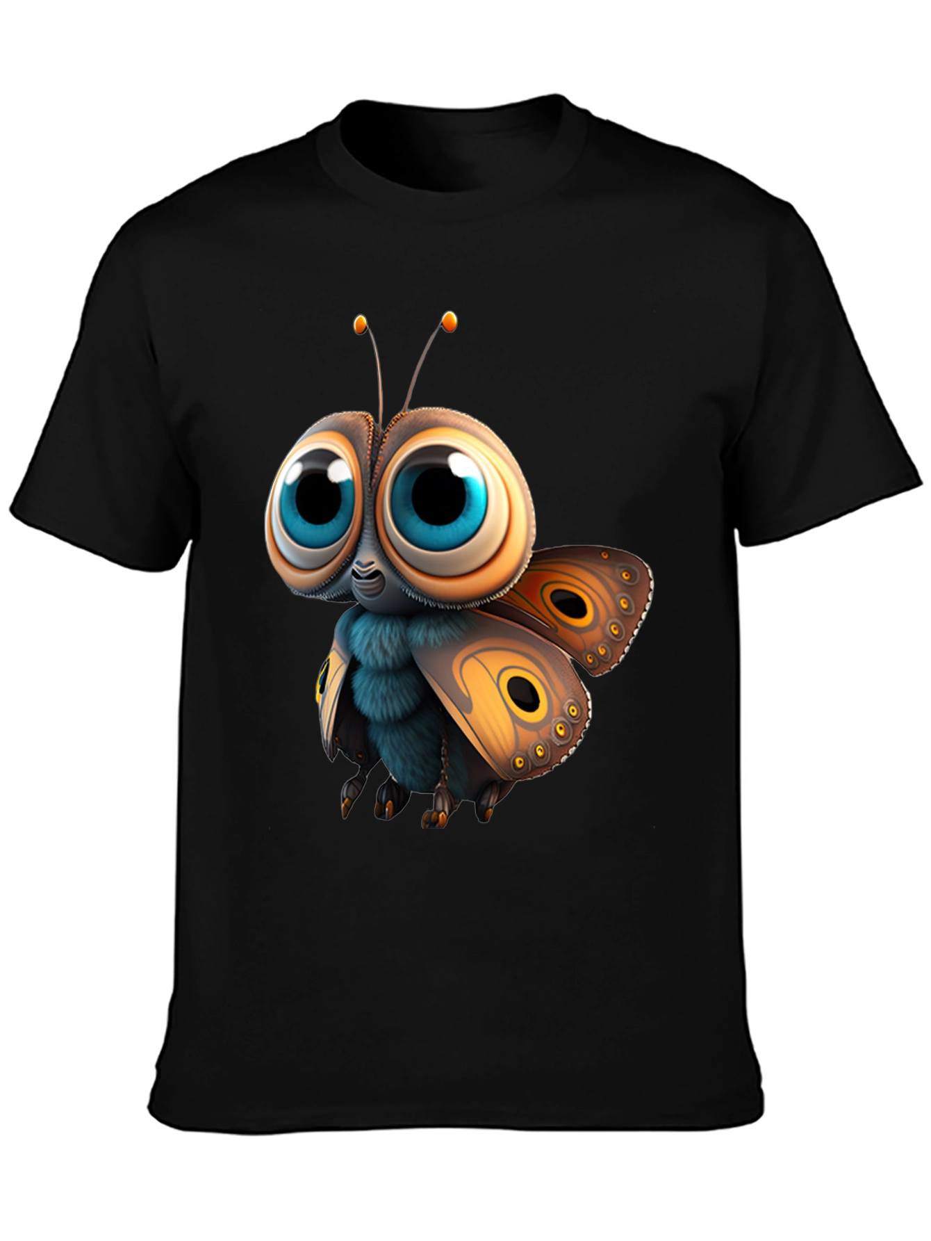 Black Cute Cartoon Moth Graphic Tee - Soft Cotton view 3