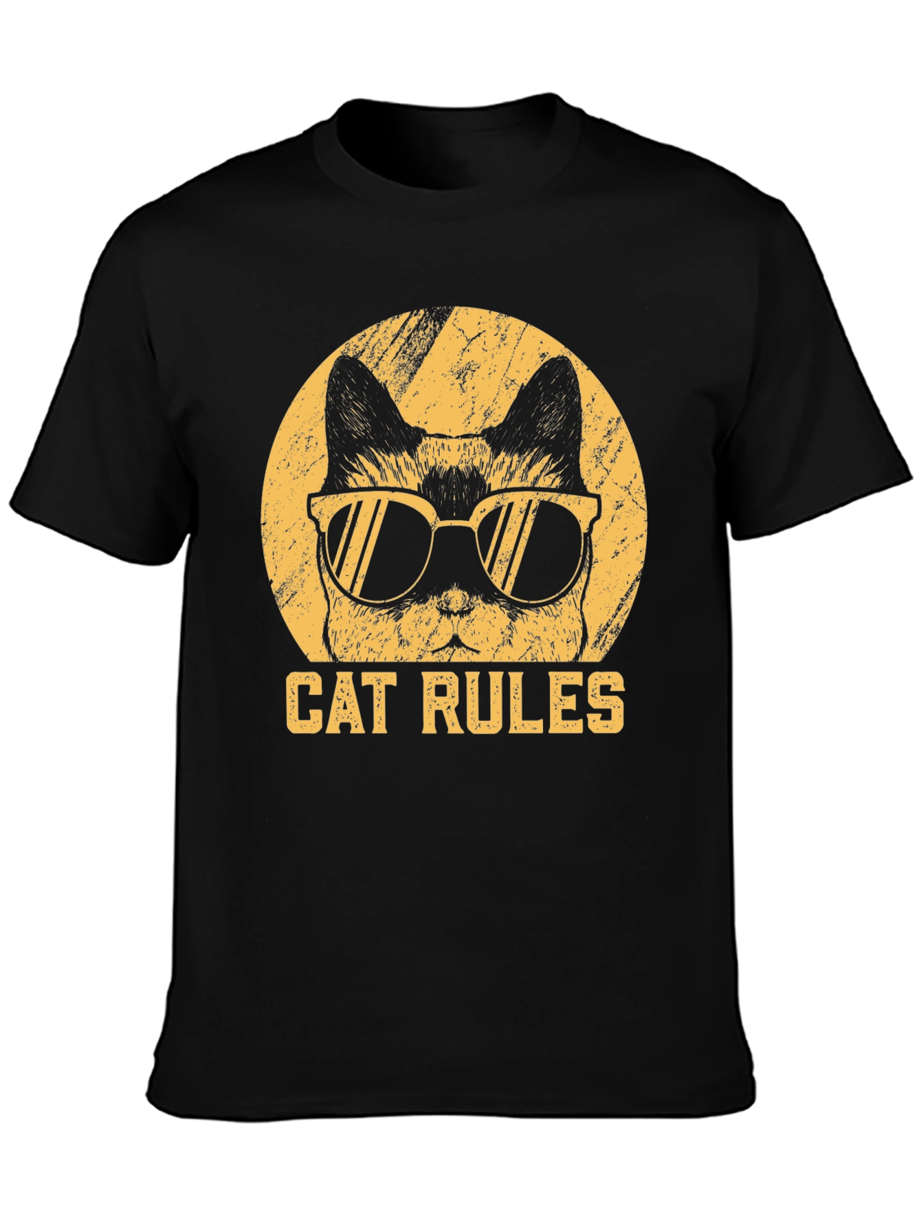 Black Cool Cat Rules Graphic T-Shirt view 3