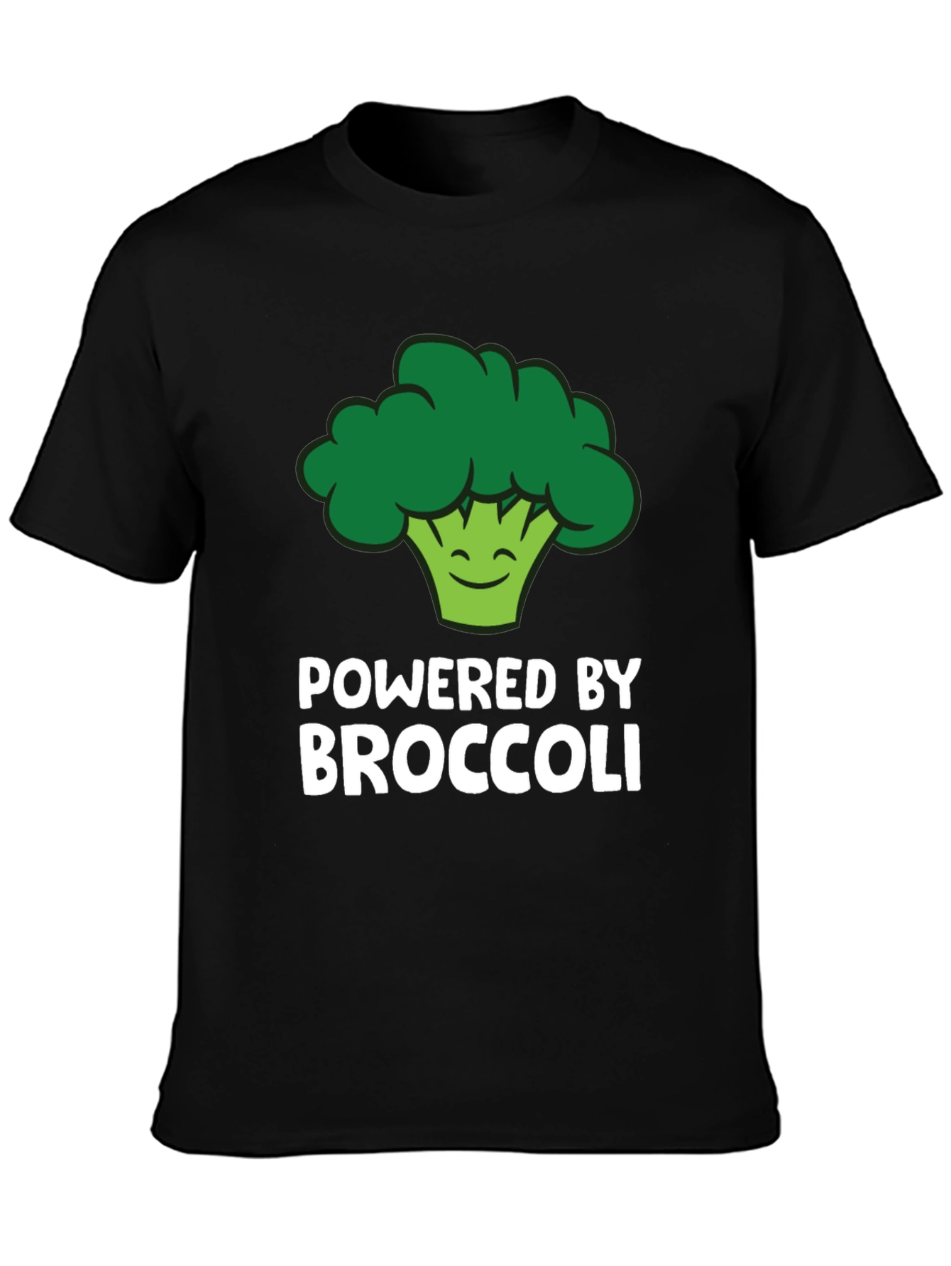 Black Powered By Broccoli T-Shirt - Funny Vegan Tee view 3