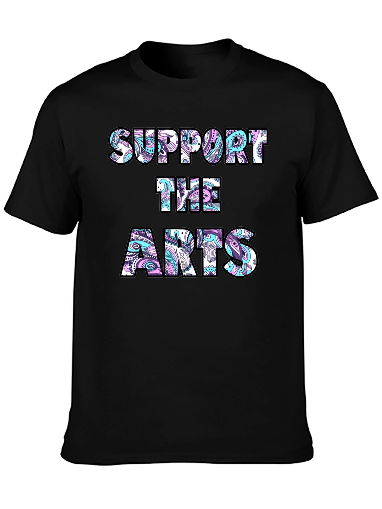 Black Support the Arts Graphic Tee - Black Crew Neck T-Shirt view 3