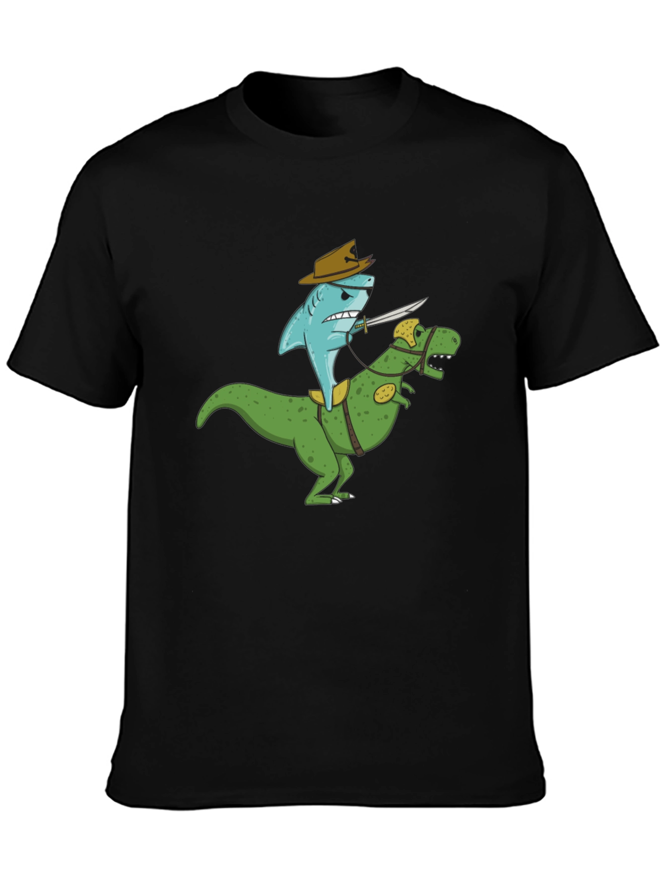 Black Shark Riding Dinosaur T-Shirt - Funny Graphic Tee view 3